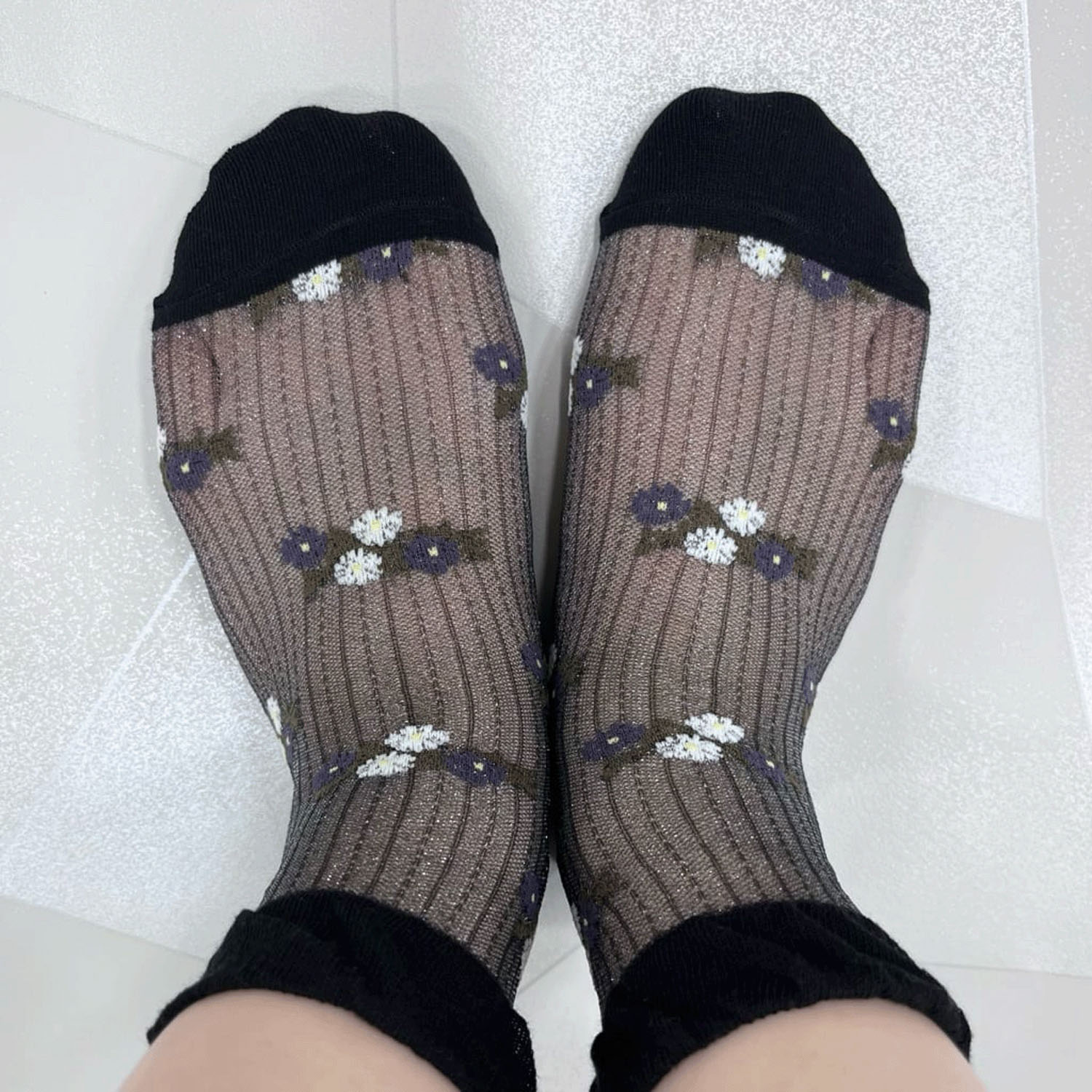 やわらかナイロン シースルーソックス  ストライプお花柄【在庫限り】 - 画像5