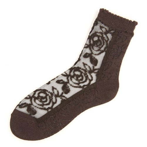 アンゴラ混シースルーソックス レースバラ柄【在庫限り】 - 画像1