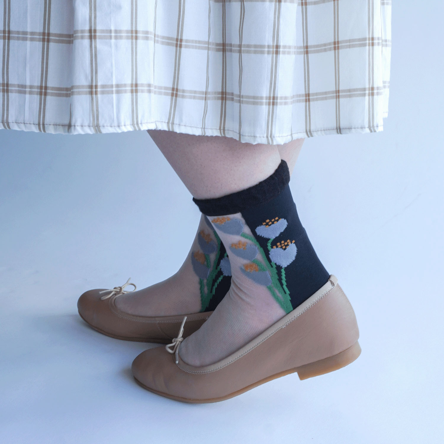 北欧調  お花柄 シースルーソックス - 画像13
