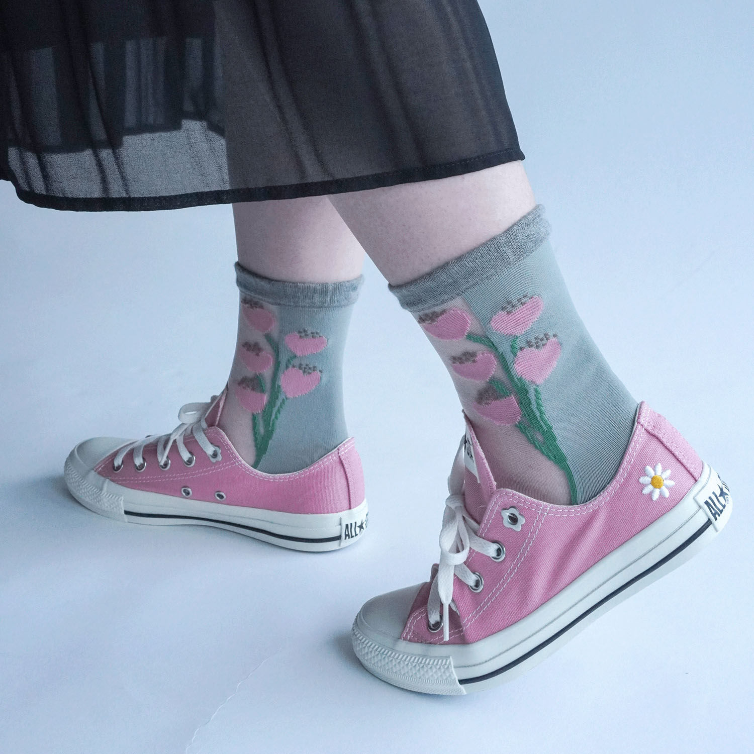 北欧調  お花柄 シースルーソックス - 画像8