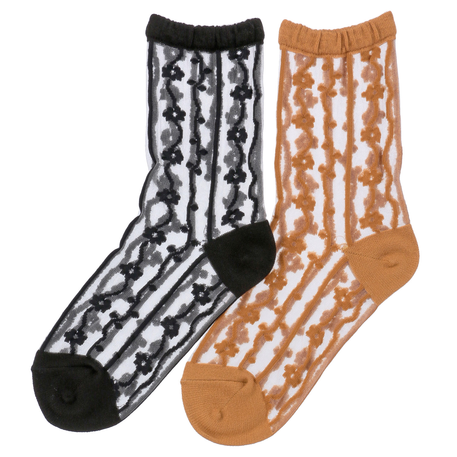 北欧調  お花 ストライプ柄 シースルーソックス - 画像2