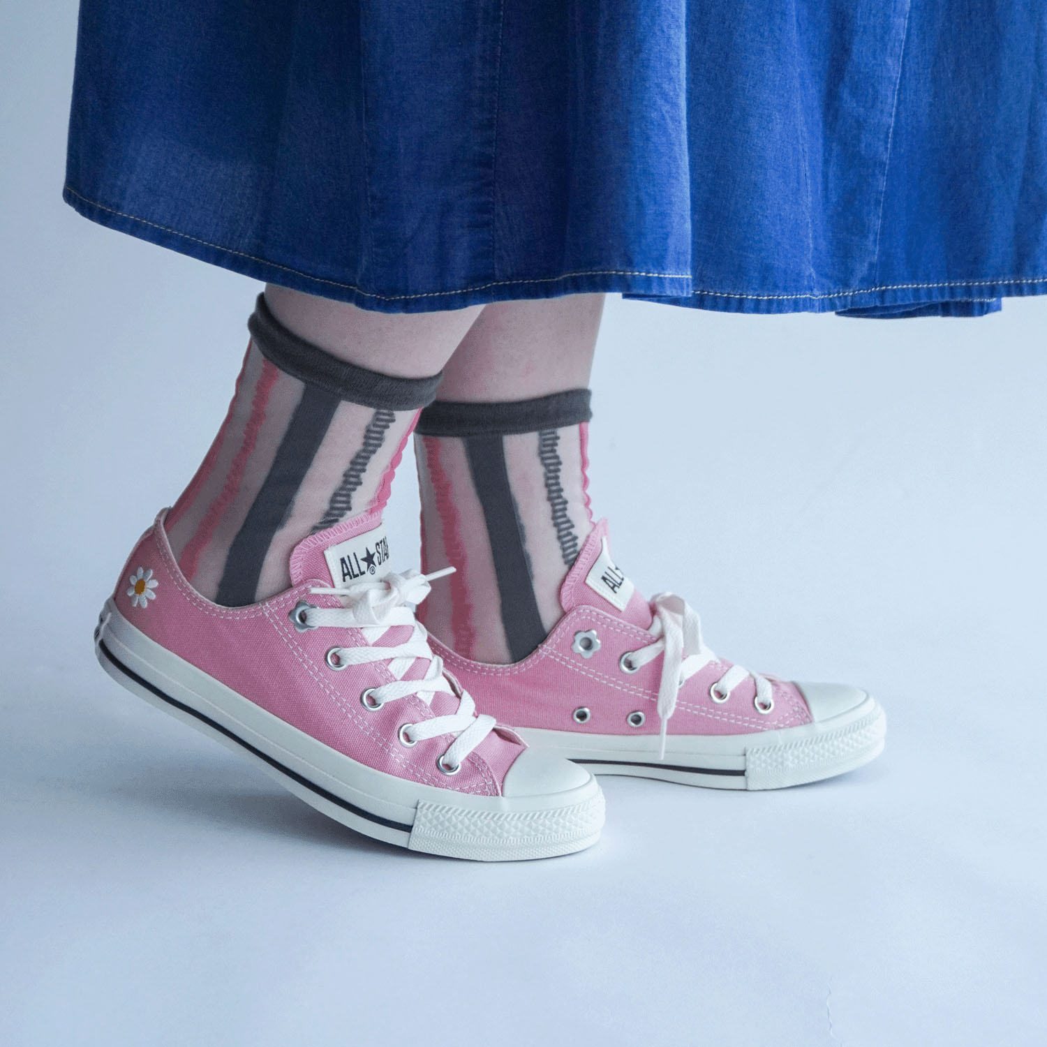 北欧調 幾何学ストライプ柄  シースルーソックス - 画像7