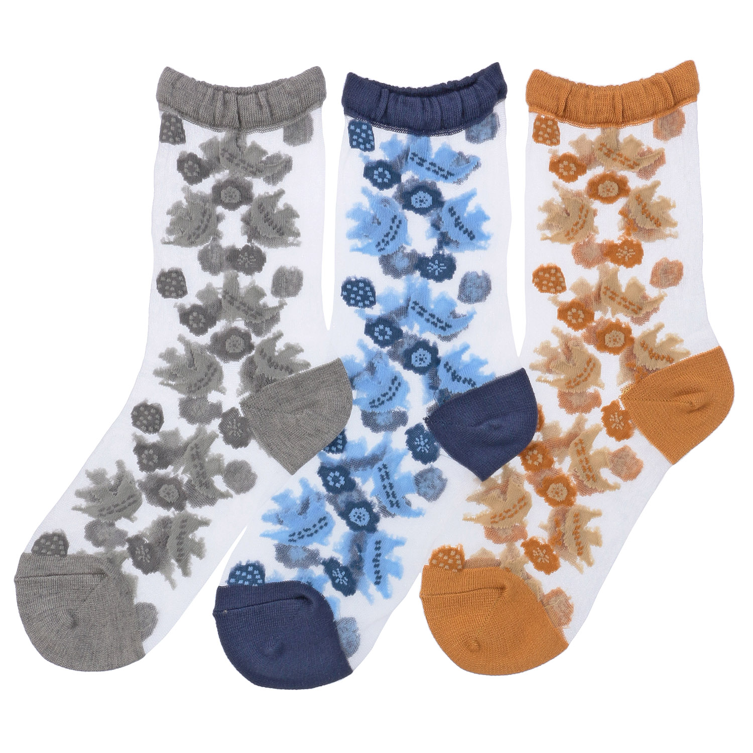 北欧調  鳥とお花総柄 シースルーソックス - 画像2