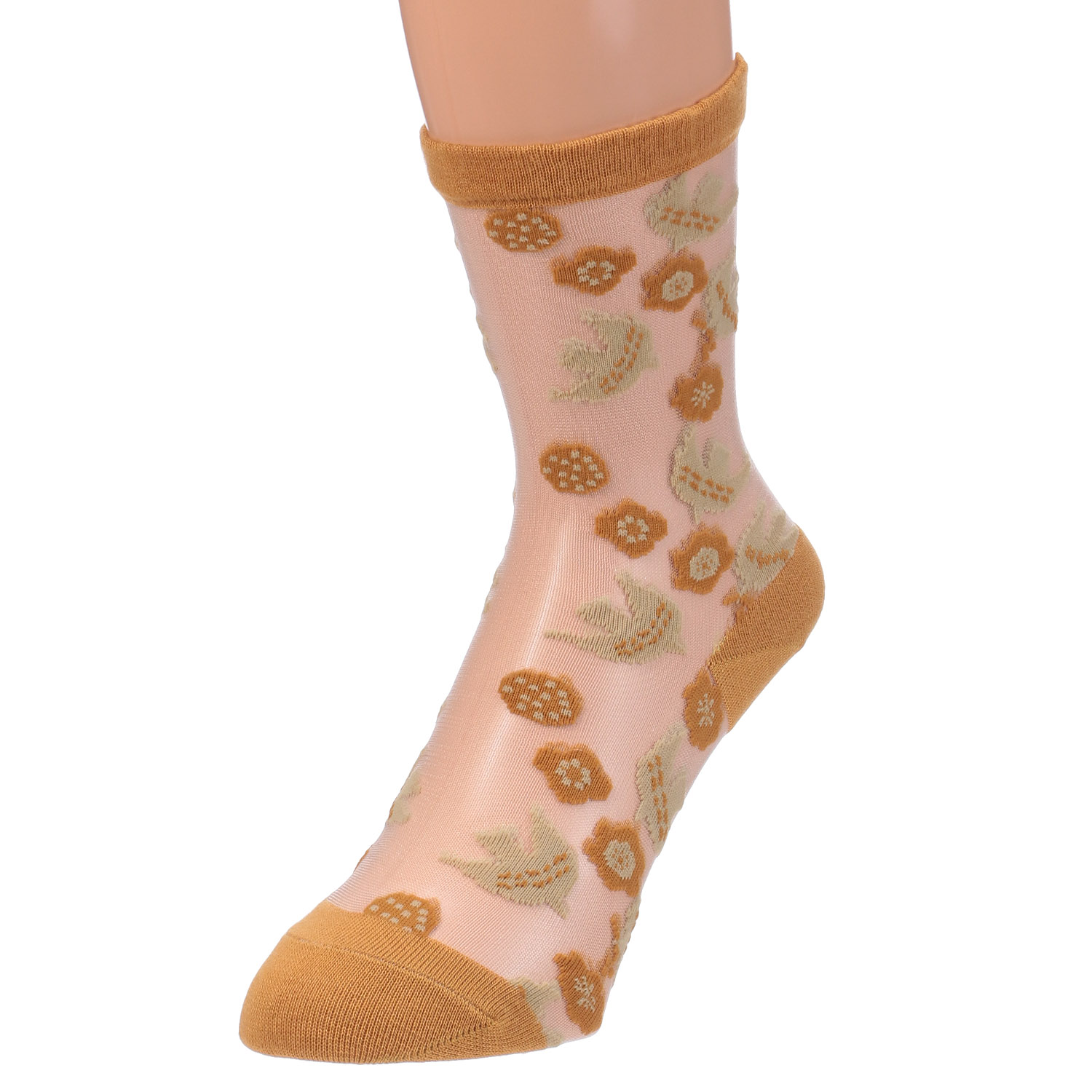 北欧調  鳥とお花総柄 シースルーソックス - 画像12