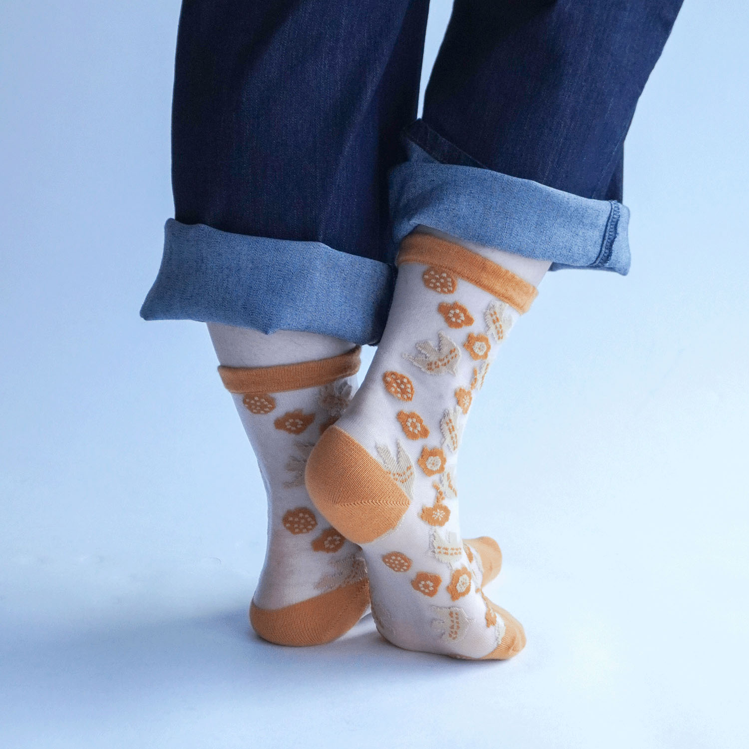北欧調  鳥とお花総柄 シースルーソックス - 画像16