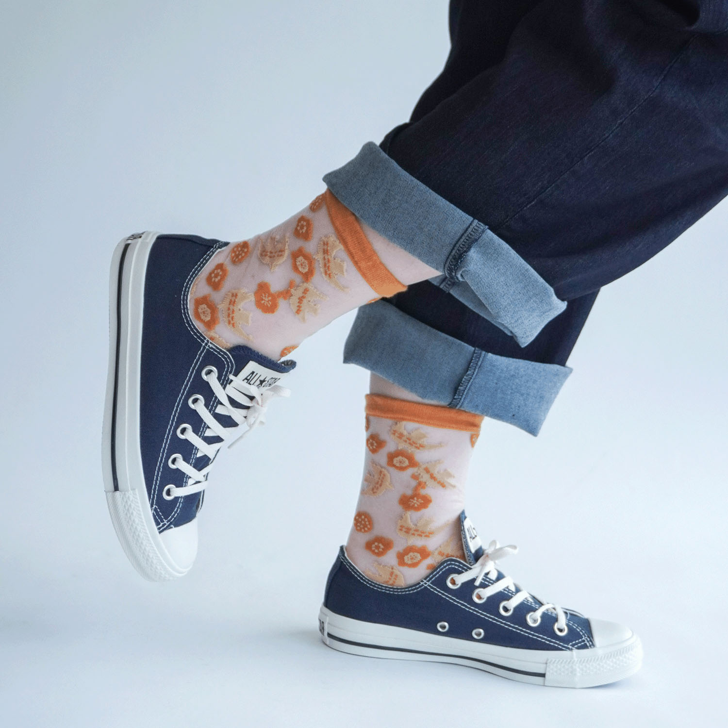 北欧調  鳥とお花総柄 シースルーソックス - 画像17