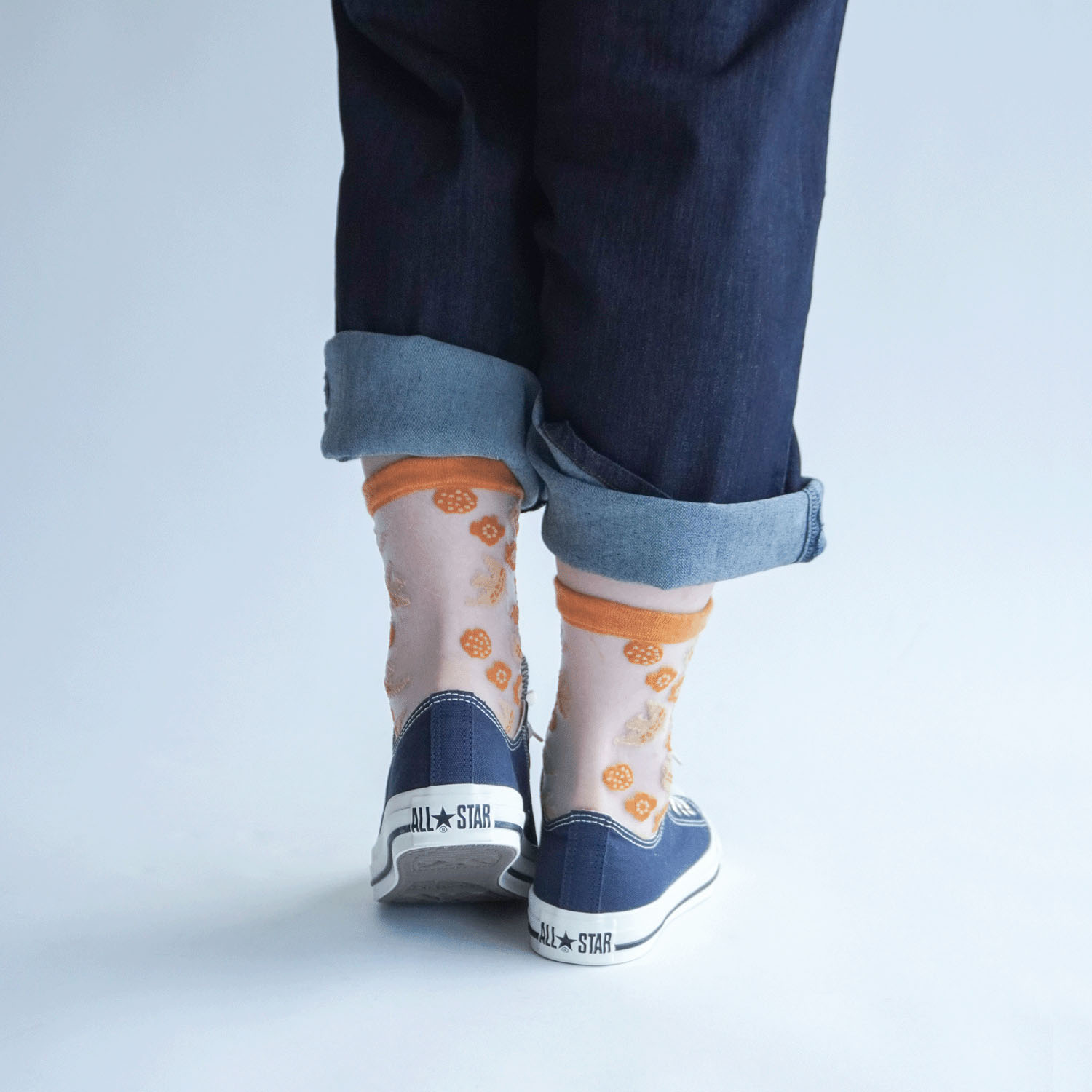 北欧調  鳥とお花総柄 シースルーソックス - 画像18