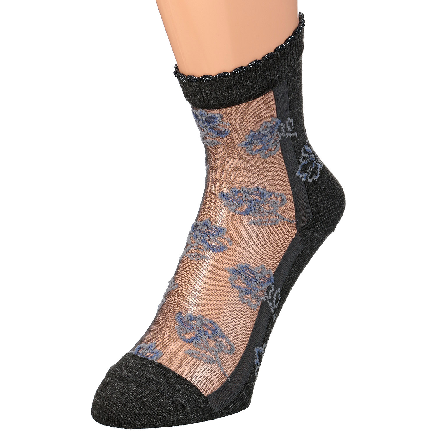 シースルーソックス  カシミヤ混 花柄 靴下【在庫限り】 - 画像2