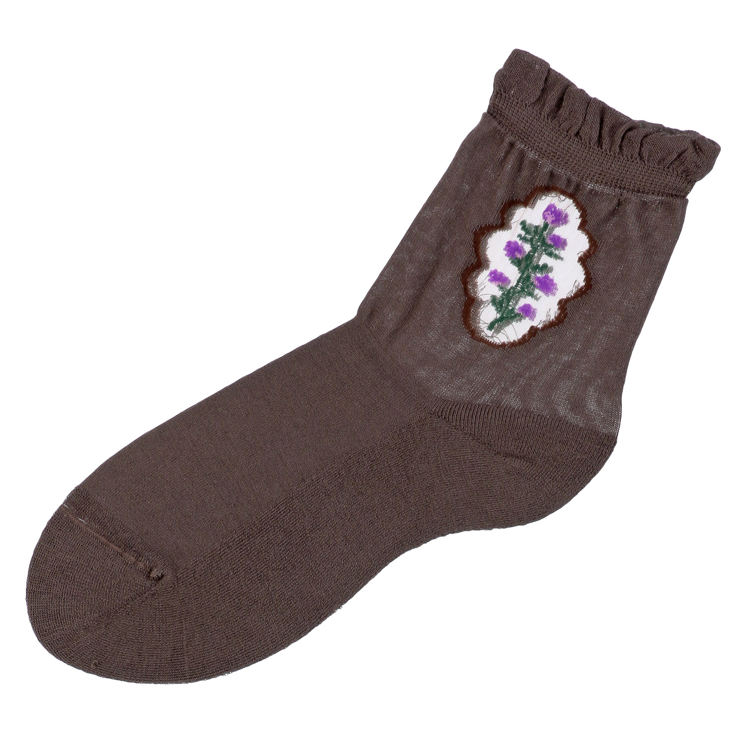 シースルーソックス クルー丈 シルク混  足底パイル くりぬきお花柄【在庫限り】 - 画像1