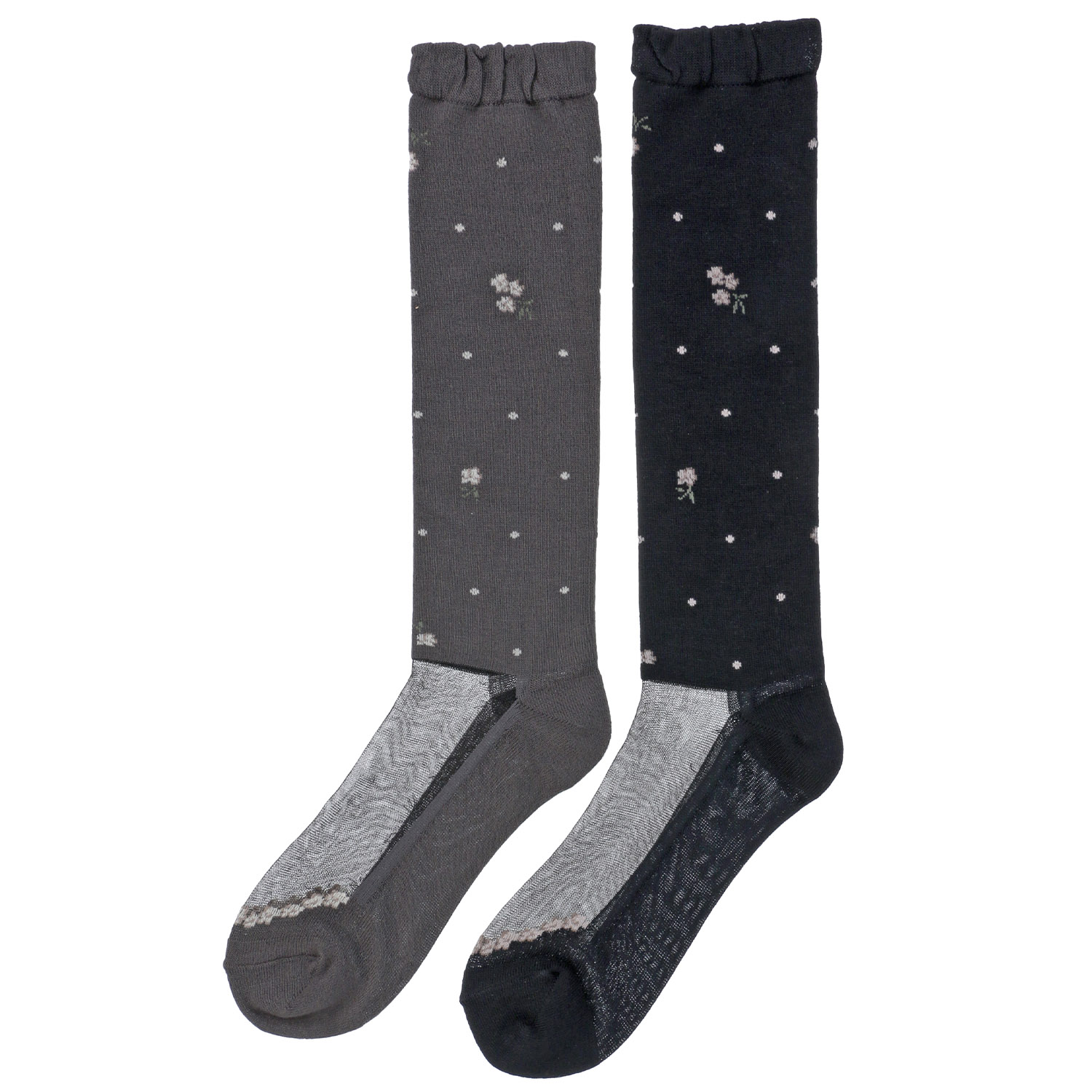 25AW新作 シースルー ハイソックス シルク混 お花柄【在庫限り】