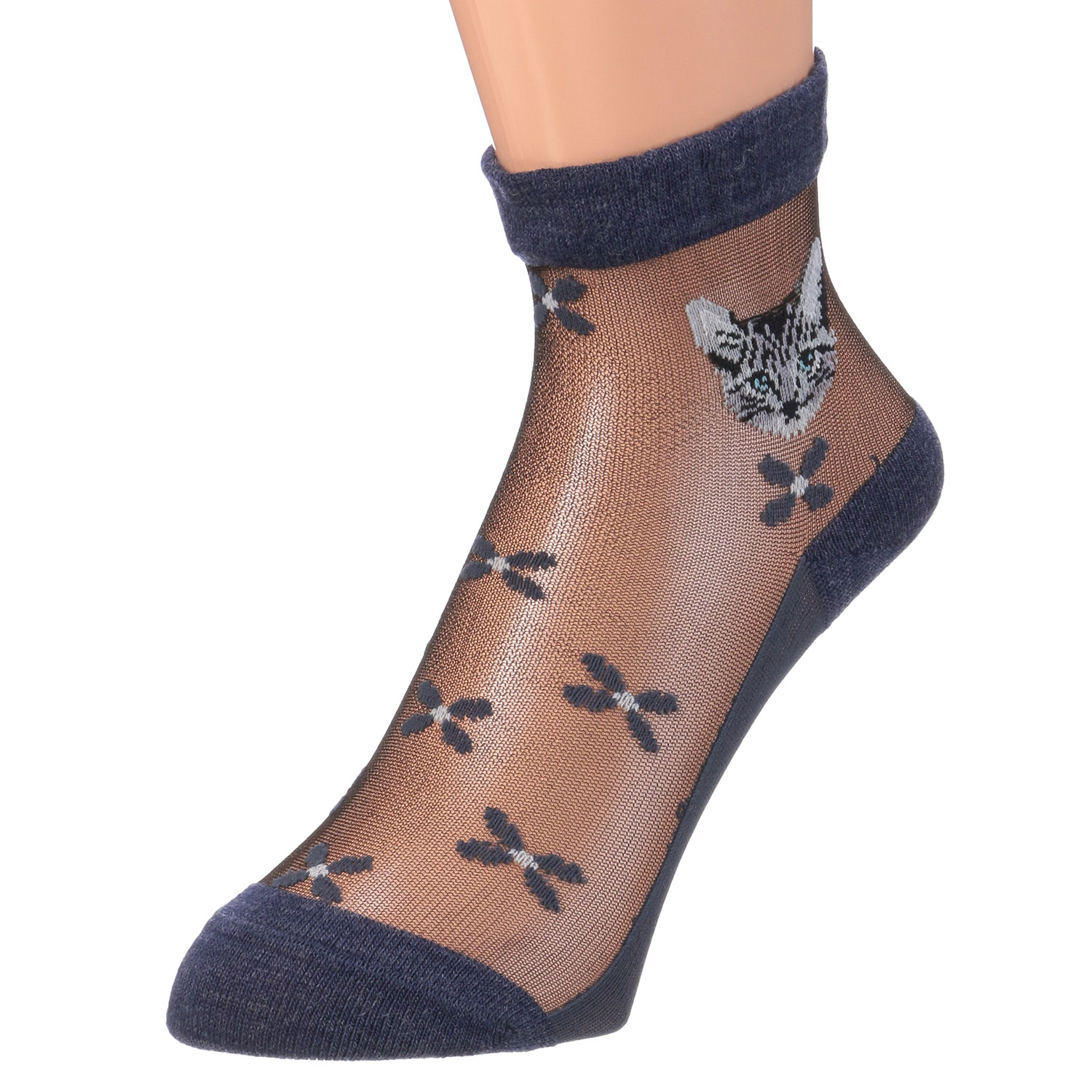 25AW  シースルーソックス クルー丈  カシミヤ混 猫柄【在庫限り】 - 画像12