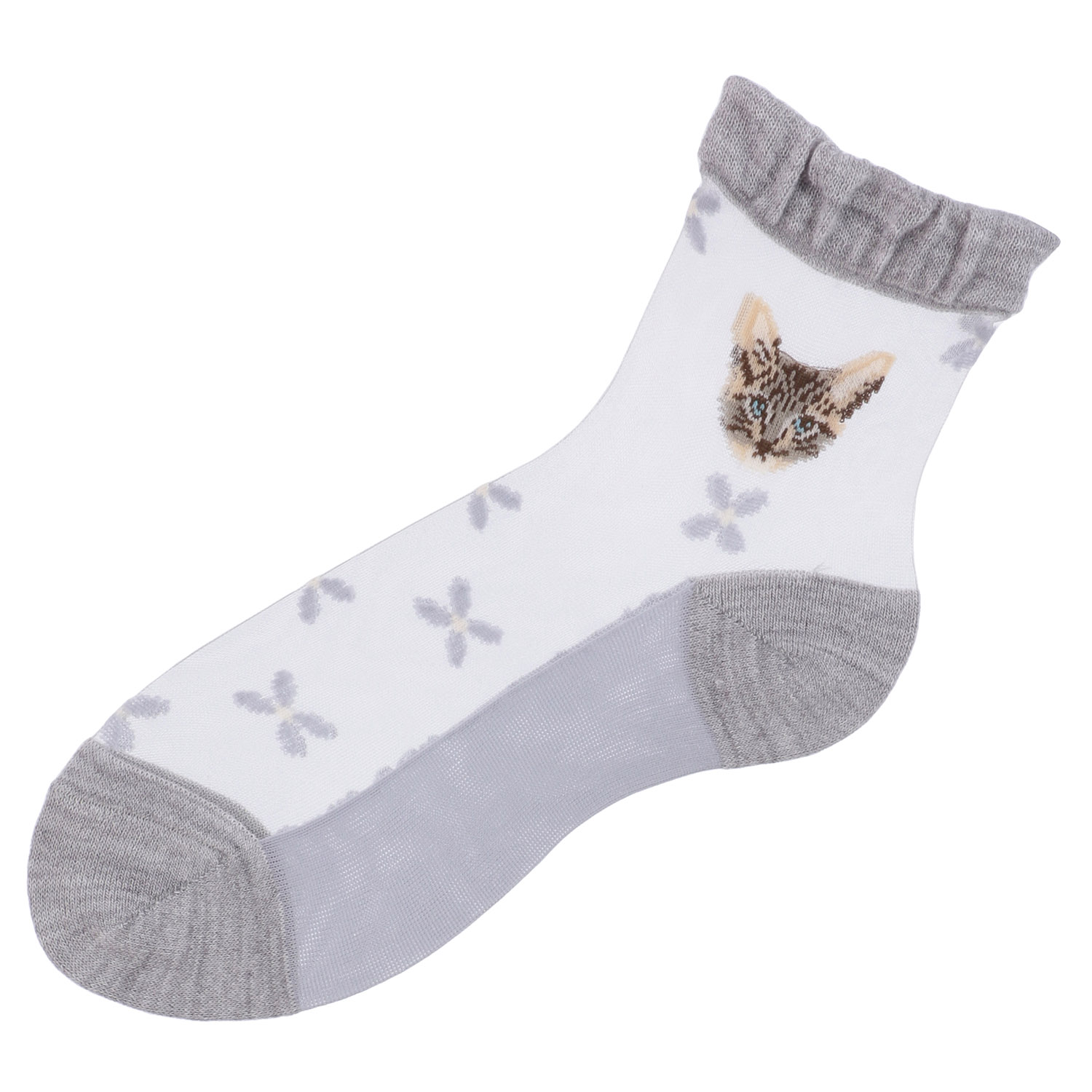 25AW  シースルーソックス クルー丈  カシミヤ混 猫柄【在庫限り】