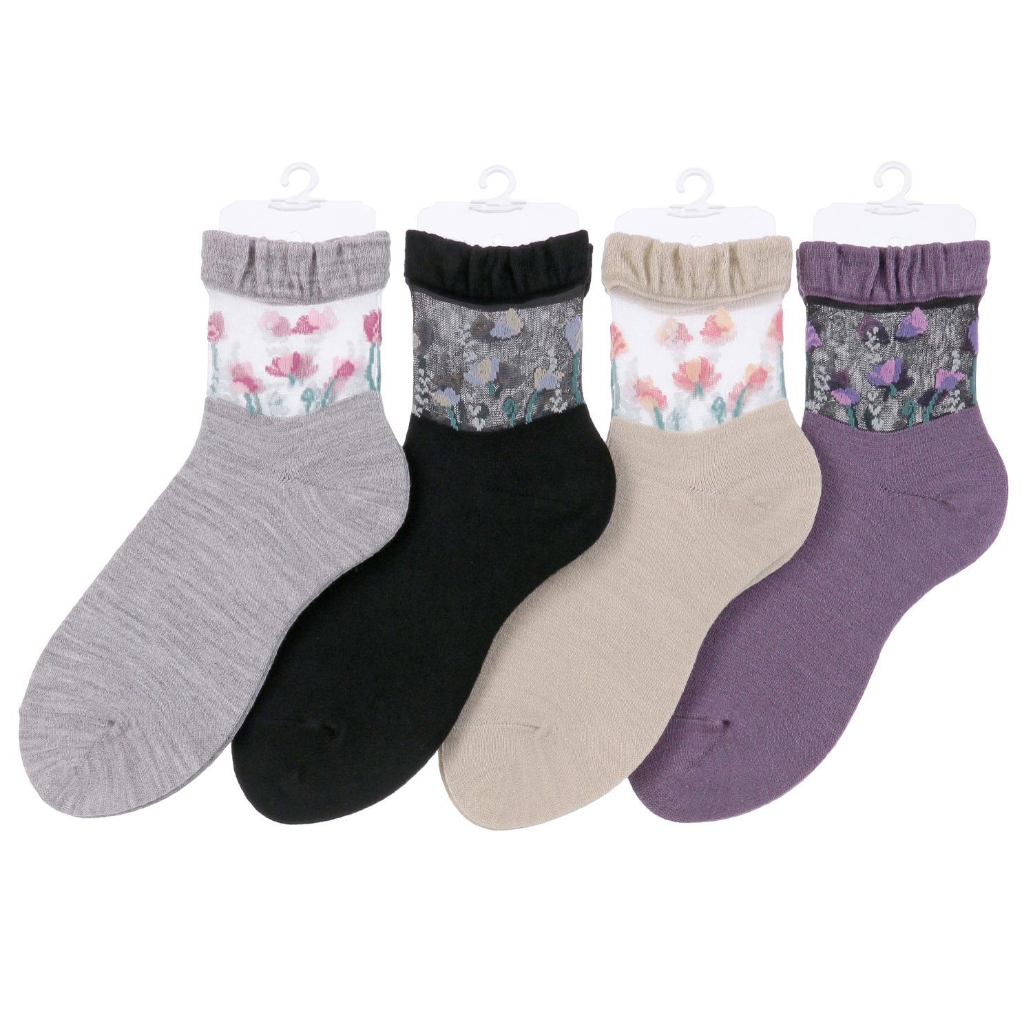 25AW  シースルーソックス クルー丈 カシミヤ混 お花畑【在庫限り】