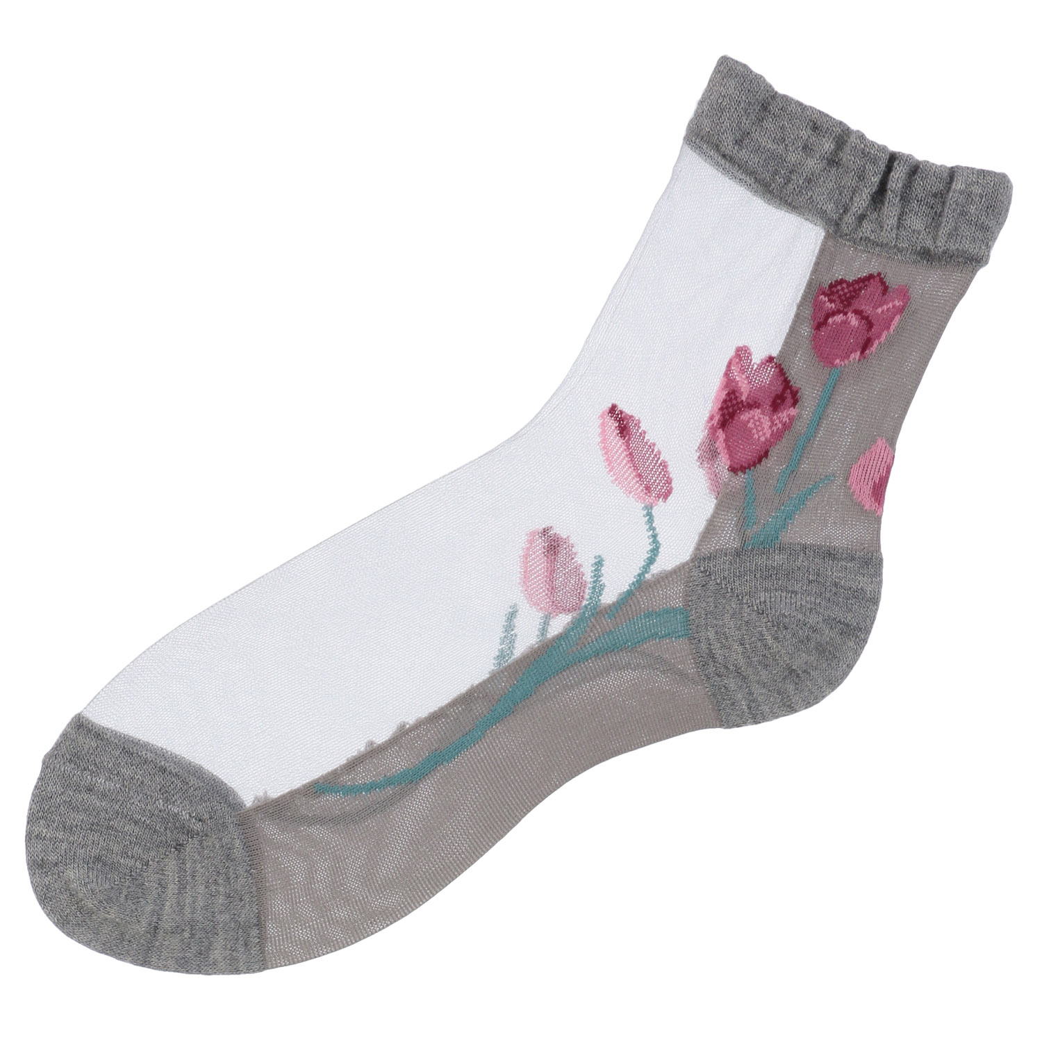 25AW  シースルーソックス クルー丈 アンゴラ混 チューリップ柄【在庫限り】 - 画像2