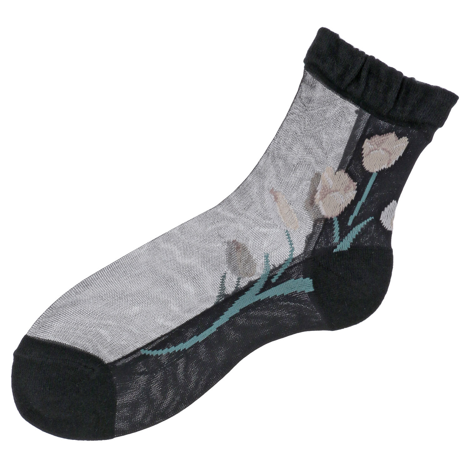 25AW  シースルーソックス クルー丈 アンゴラ混 チューリップ柄【在庫限り】 - 画像3