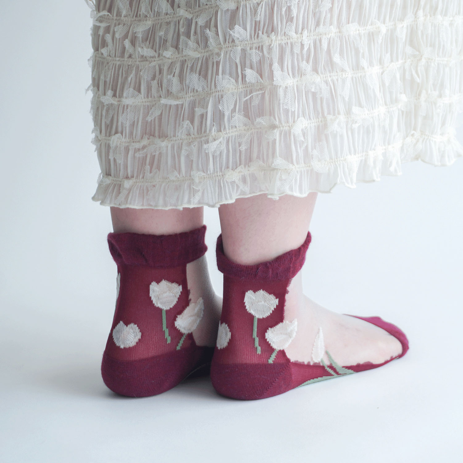 25AW  シースルーソックス クルー丈 アンゴラ混 チューリップ柄【在庫限り】 - 画像6