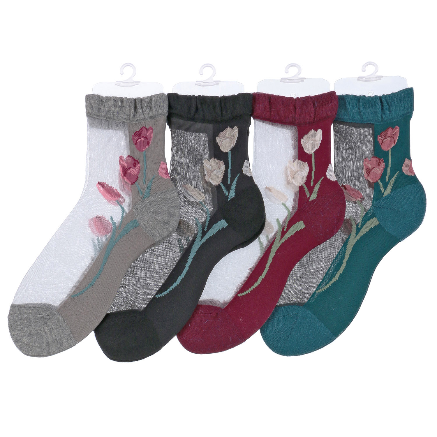 25AW  シースルーソックス クルー丈 アンゴラ混 チューリップ柄【在庫限り】 - 画像1