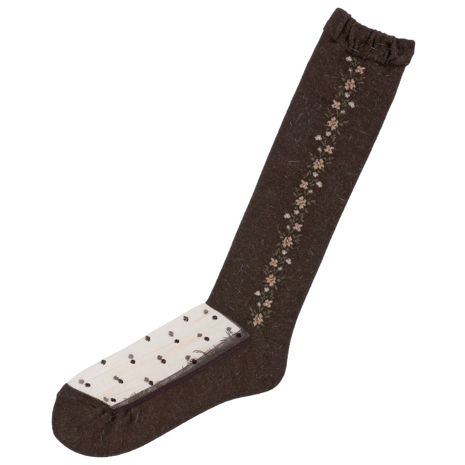 25AW新柄  シースルーソックス  ハイソックス アンゴラ混 お花柄【在庫限り】