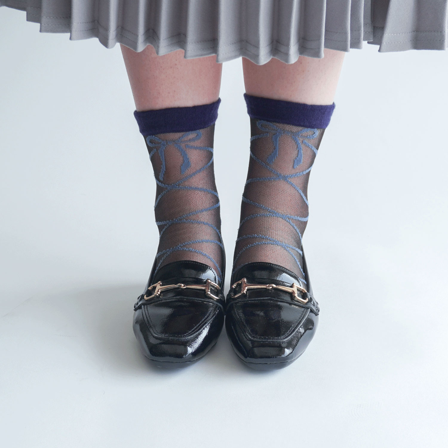 25AW新柄  シースルーソックス ハイクルー  カシミヤ混 リボン柄【在庫限り】 - 画像14