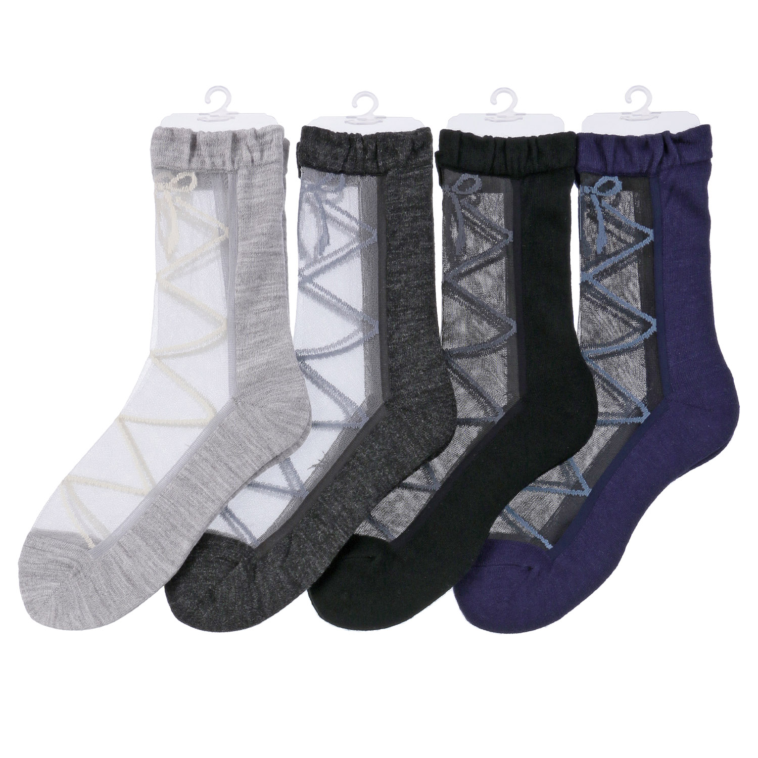 25AW新柄  シースルーソックス ハイクルー  カシミヤ混 リボン柄【在庫限り】 - 画像1