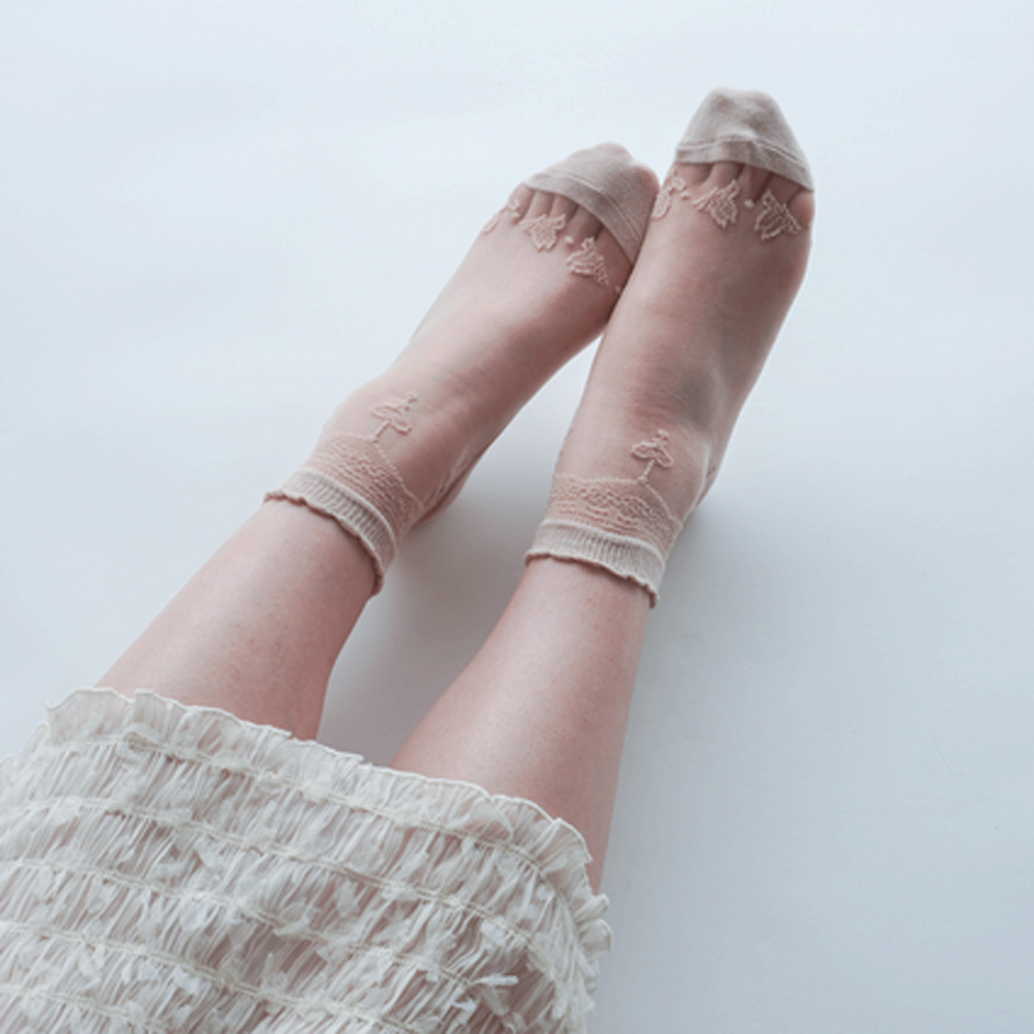 ≪大寸≫シースルーソックス 花・蝶柄 - 画像12