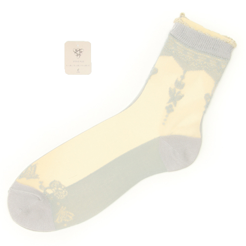 ≪大寸≫シースルーソックス 花・蝶柄 - 画像3