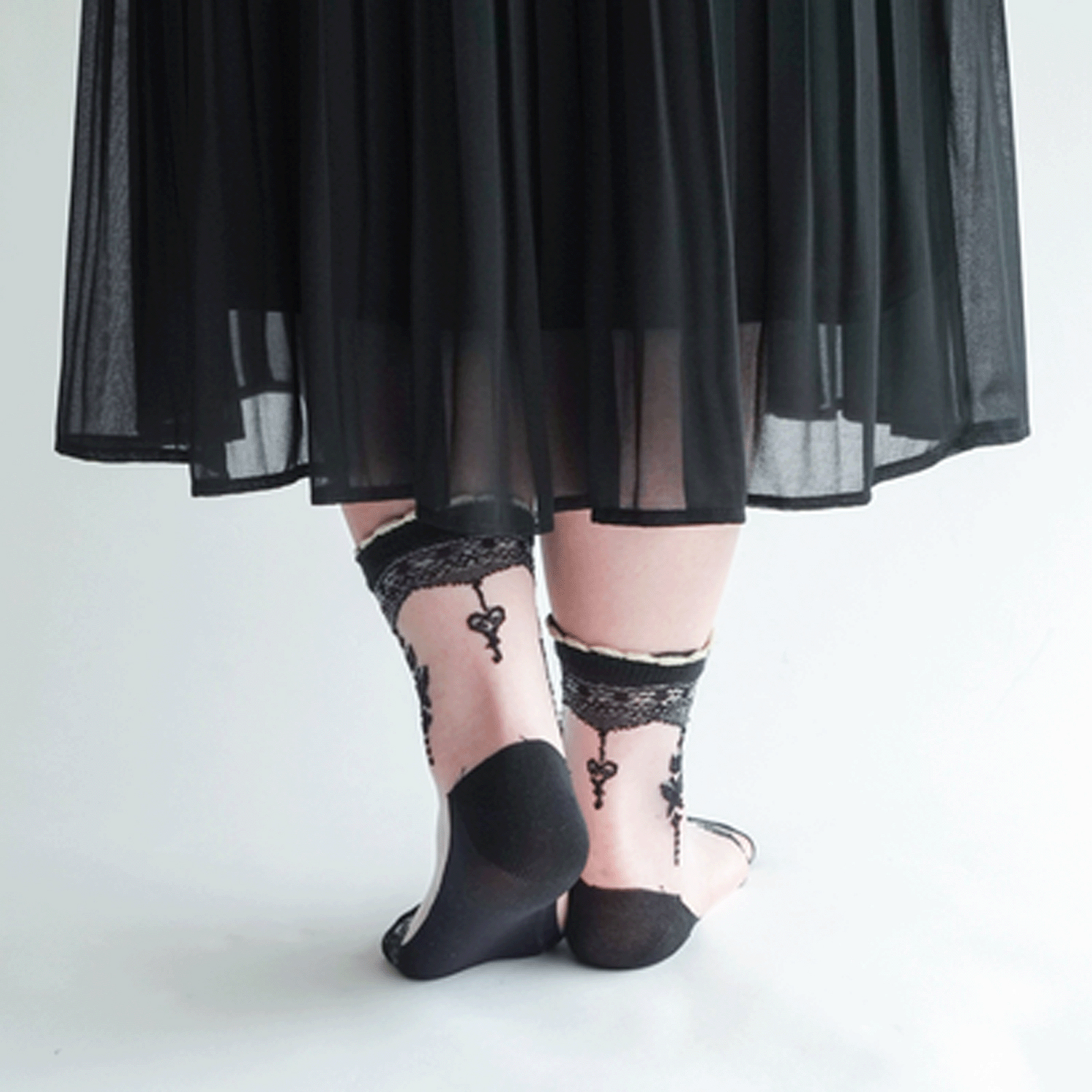 ≪大寸≫シースルーソックス 花・蝶柄 - 画像8