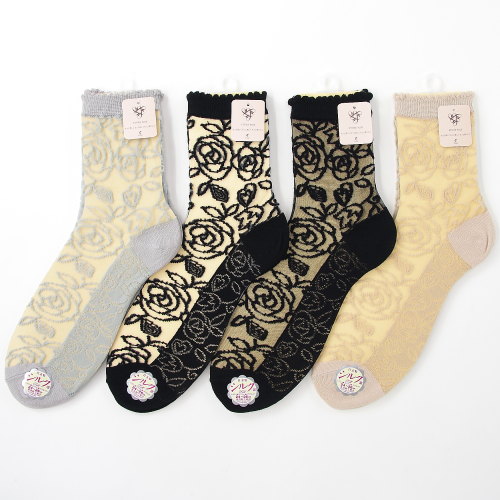 大人気★《大寸》シースルーソックス レース薔薇柄 - 画像2