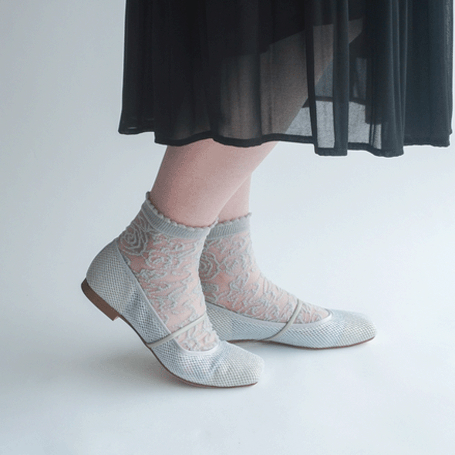 大人気★《大寸》シースルーソックス レース薔薇柄 - 画像6