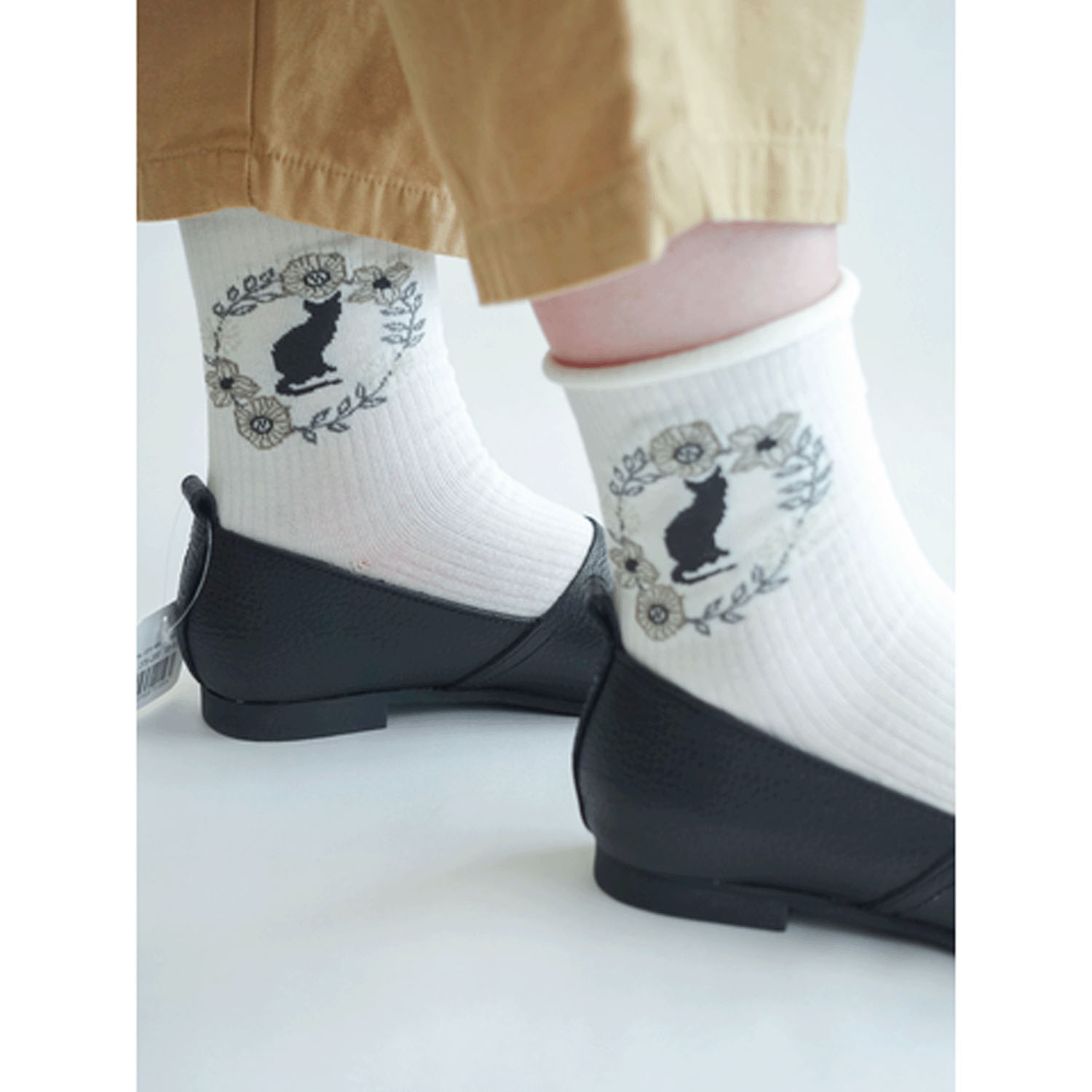 【ホワイトのみ】手篝ソックス 猫リース柄【在庫限り】 - 画像4