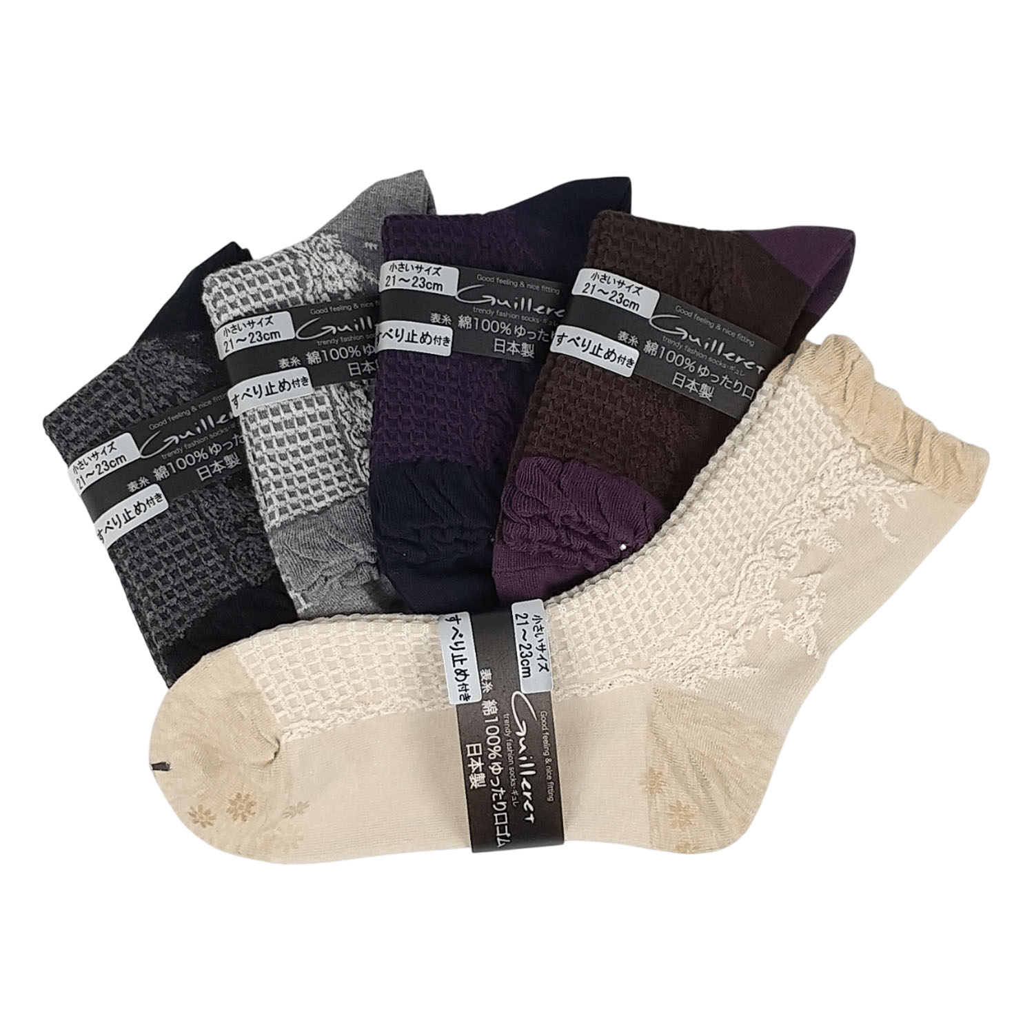 ギュレ 小寸（21－23cm）フロート薔薇柄ソックス 滑り止め付【在庫限り】 - 画像1