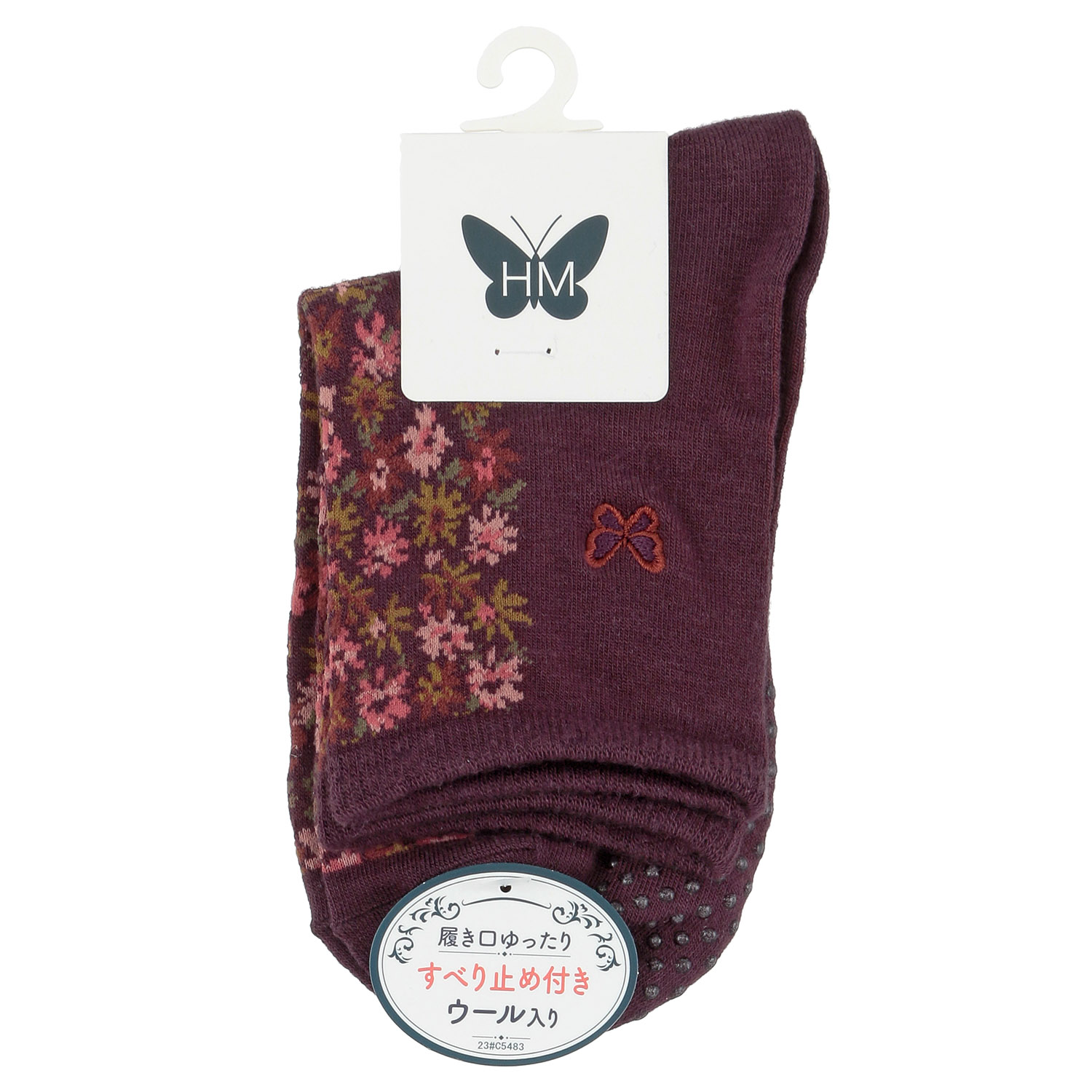 ハナエモリ ウール混花柄 クルー丈ソックス【在庫限り】 - 画像2