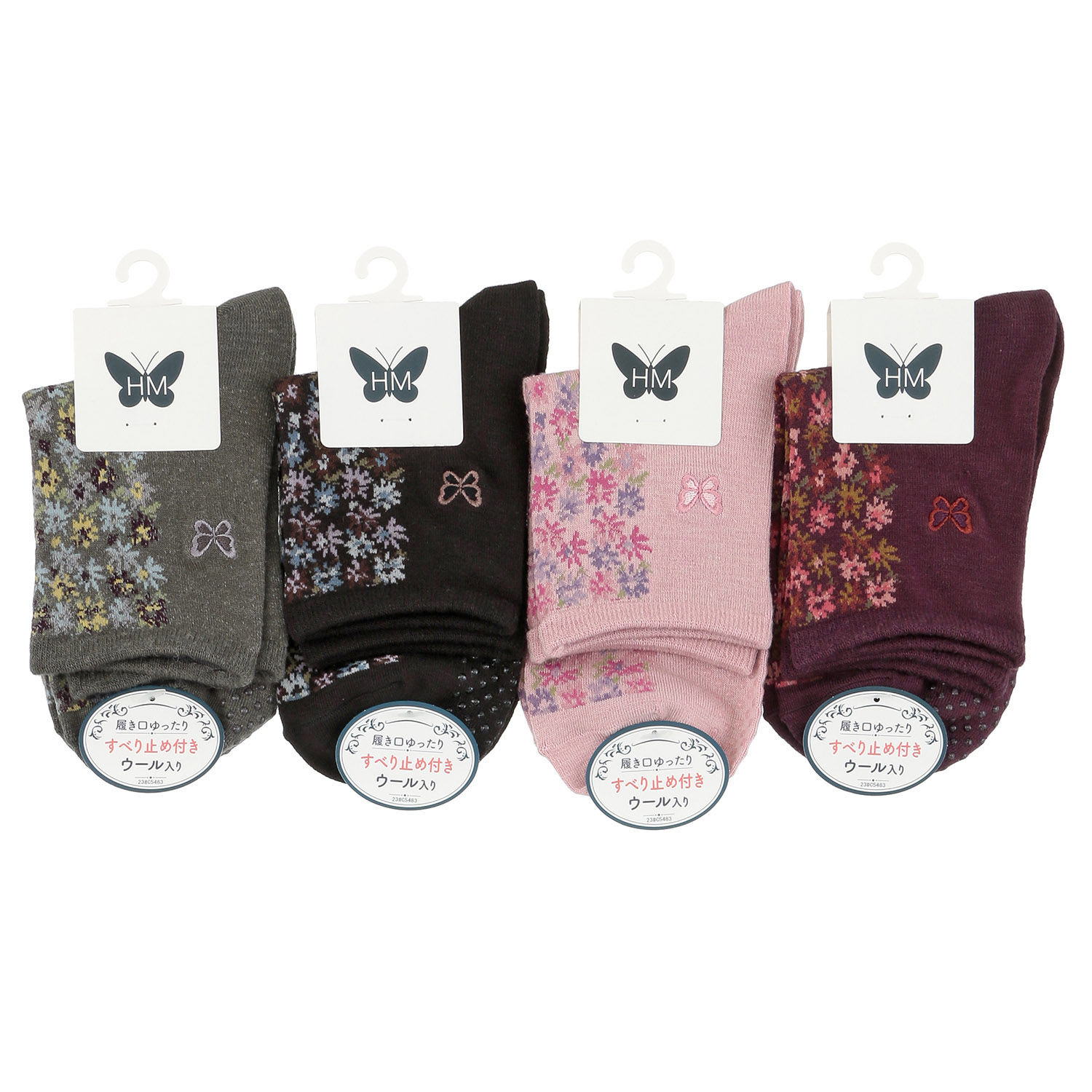 ハナエモリ ウール混花柄 クルー丈ソックス【在庫限り】 - 画像1