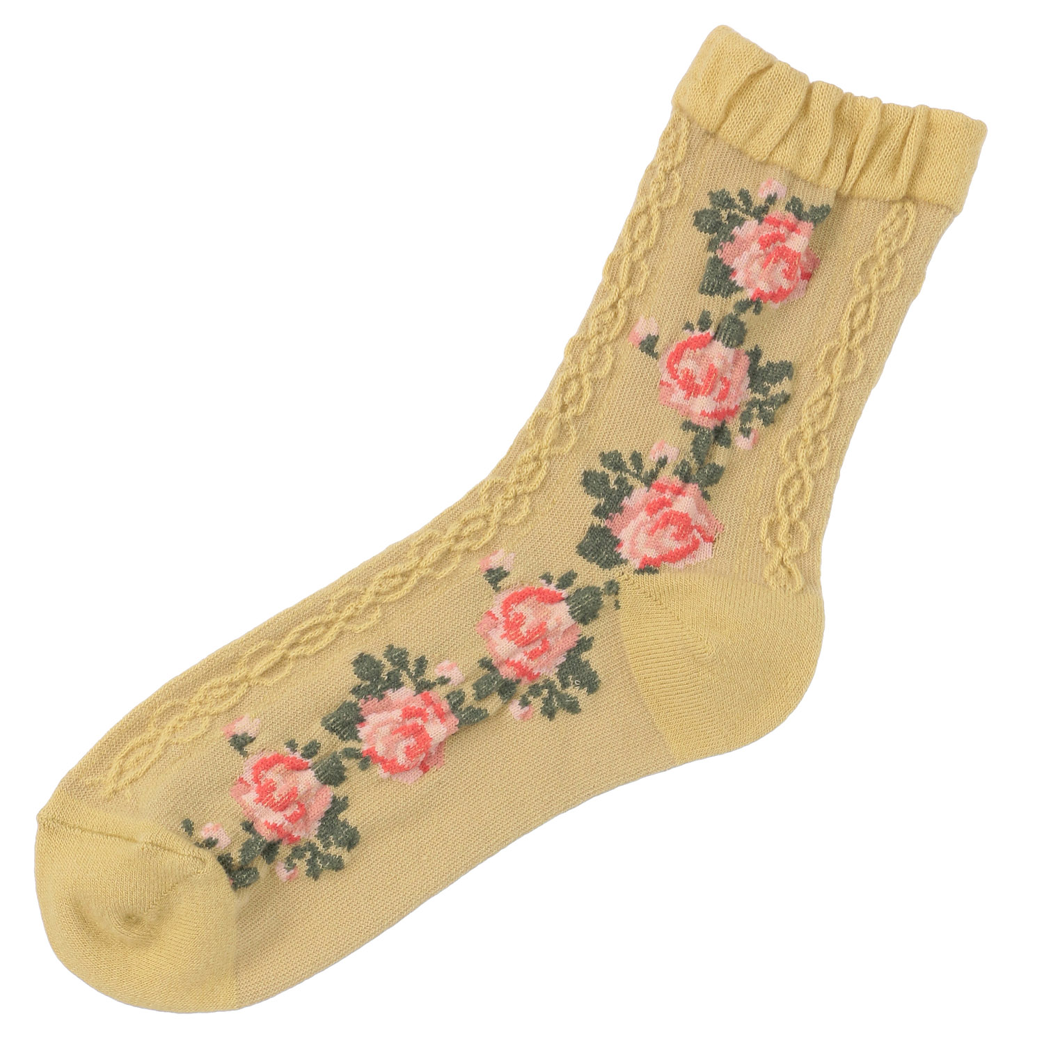 25AW ギュレ カシミヤ混 フロート波 バラ柄 靴下 日本製【在庫限り】 - 画像15