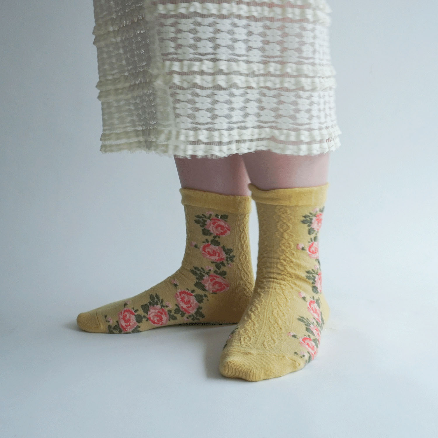25AW ギュレ カシミヤ混 フロート波 バラ柄 靴下 日本製【在庫限り】 - 画像17