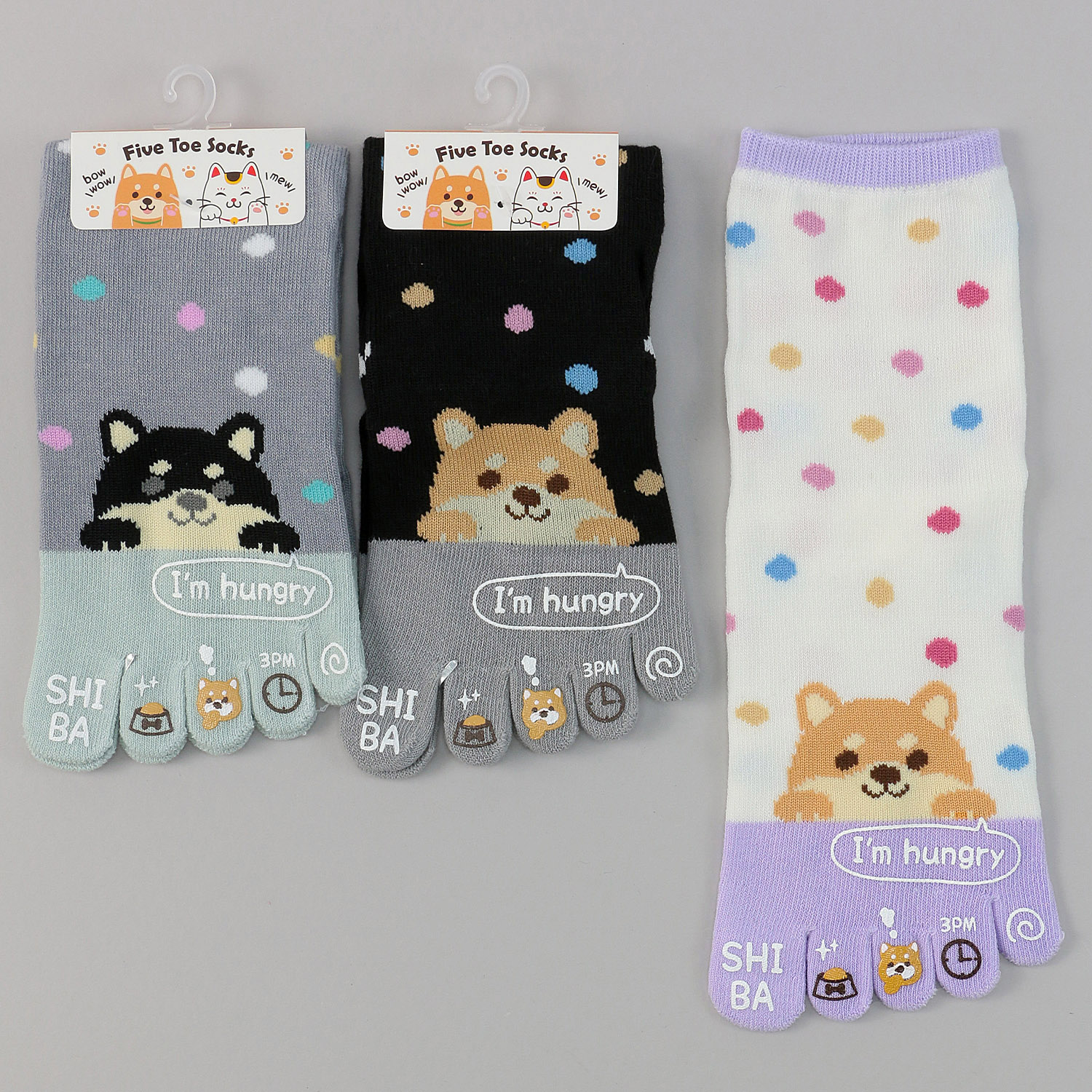 5本指 ラバー付き 柴犬×ドット 靴下