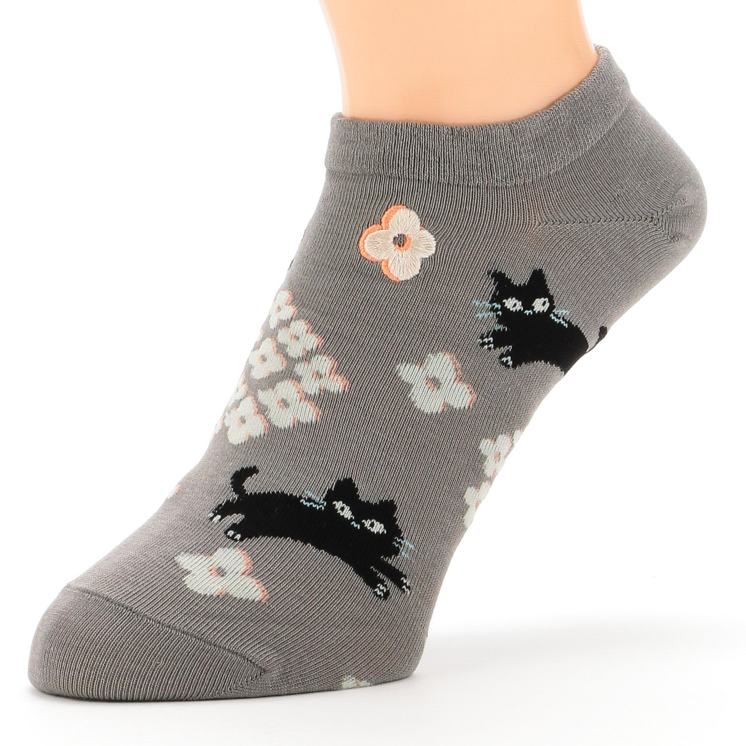 Natural Collection  スニーカー丈 ネコとフラワー 靴下 - 画像2