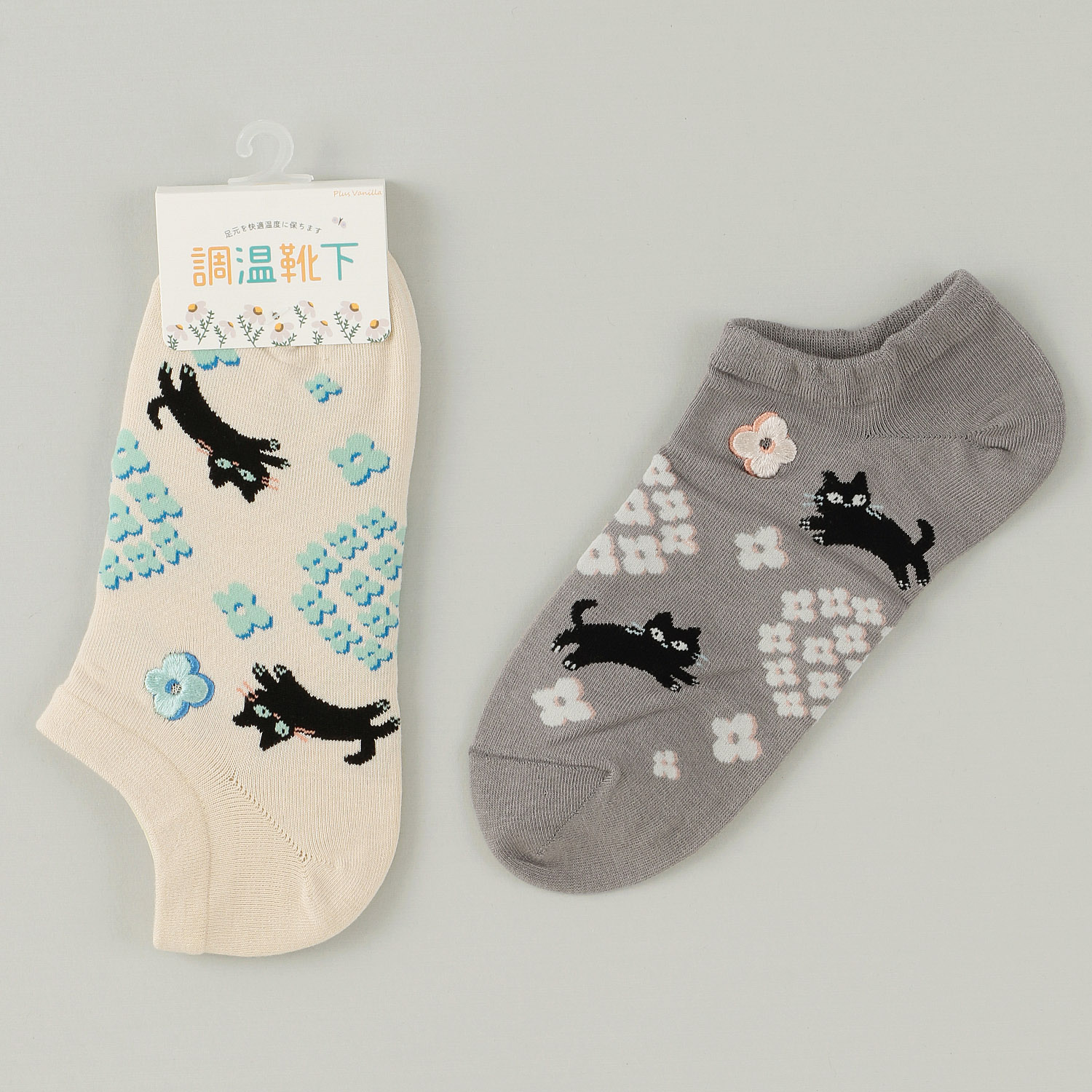Natural Collection  スニーカー丈 ネコとフラワー 靴下
