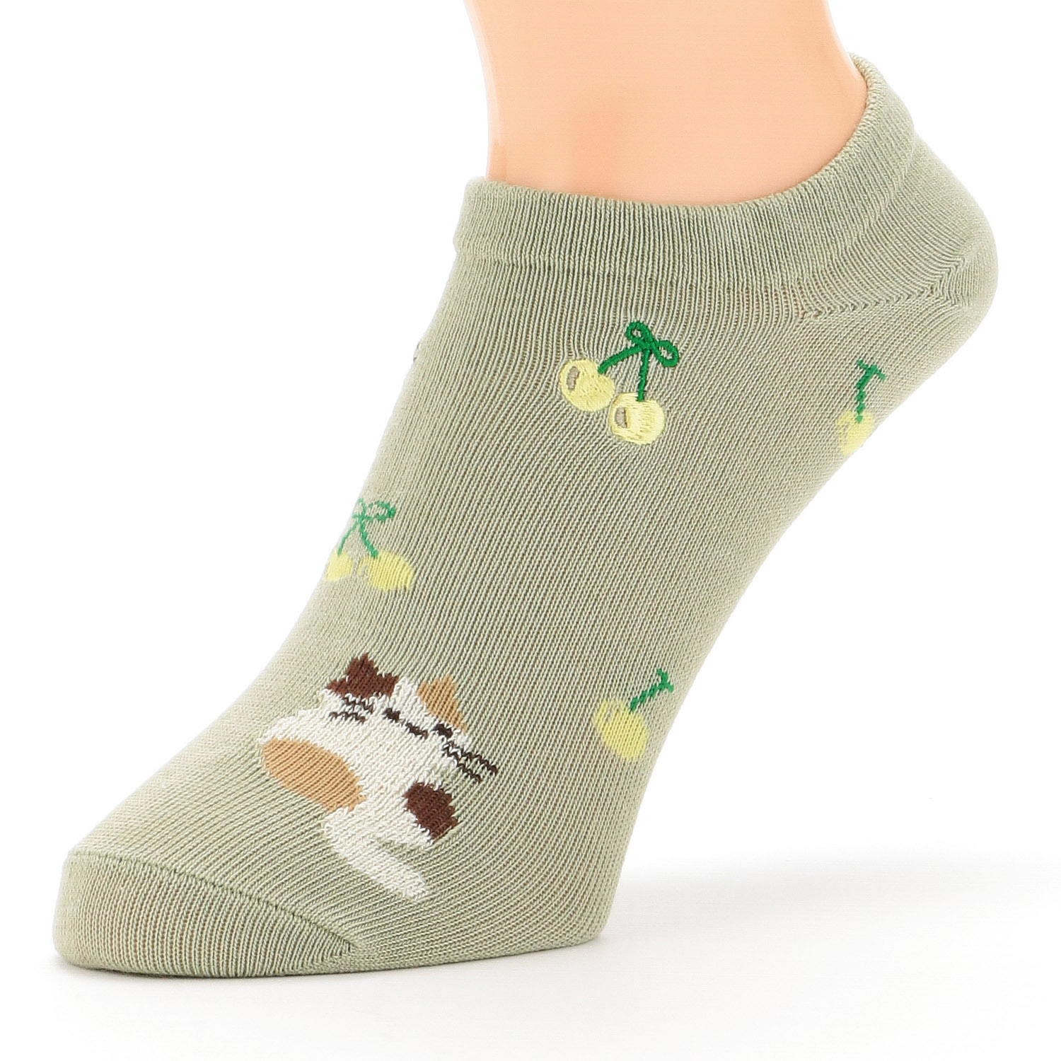 Natural Collection  スニーカー丈 ネコとサクランボ  靴下 - 画像2