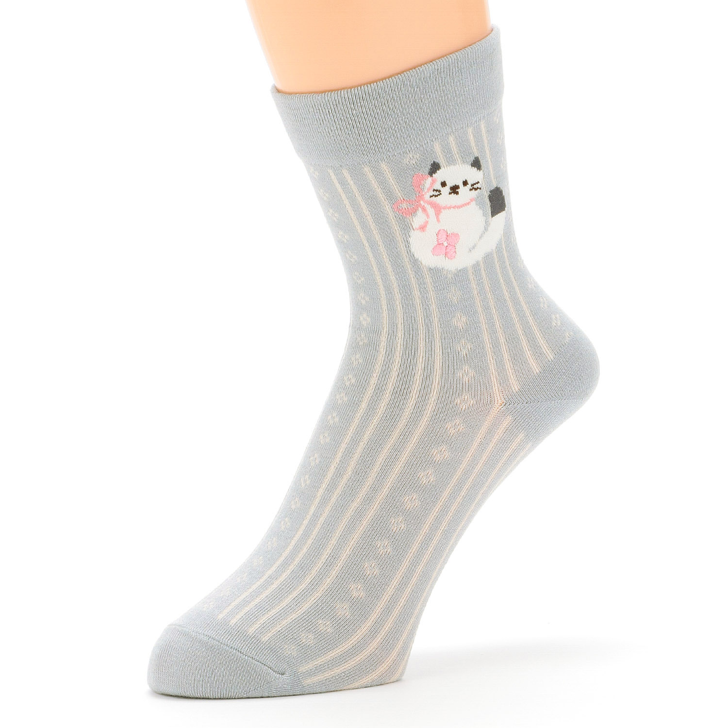 Natural Collection  クルー丈 シルクMIX ねこ柄 靴下 - 画像2