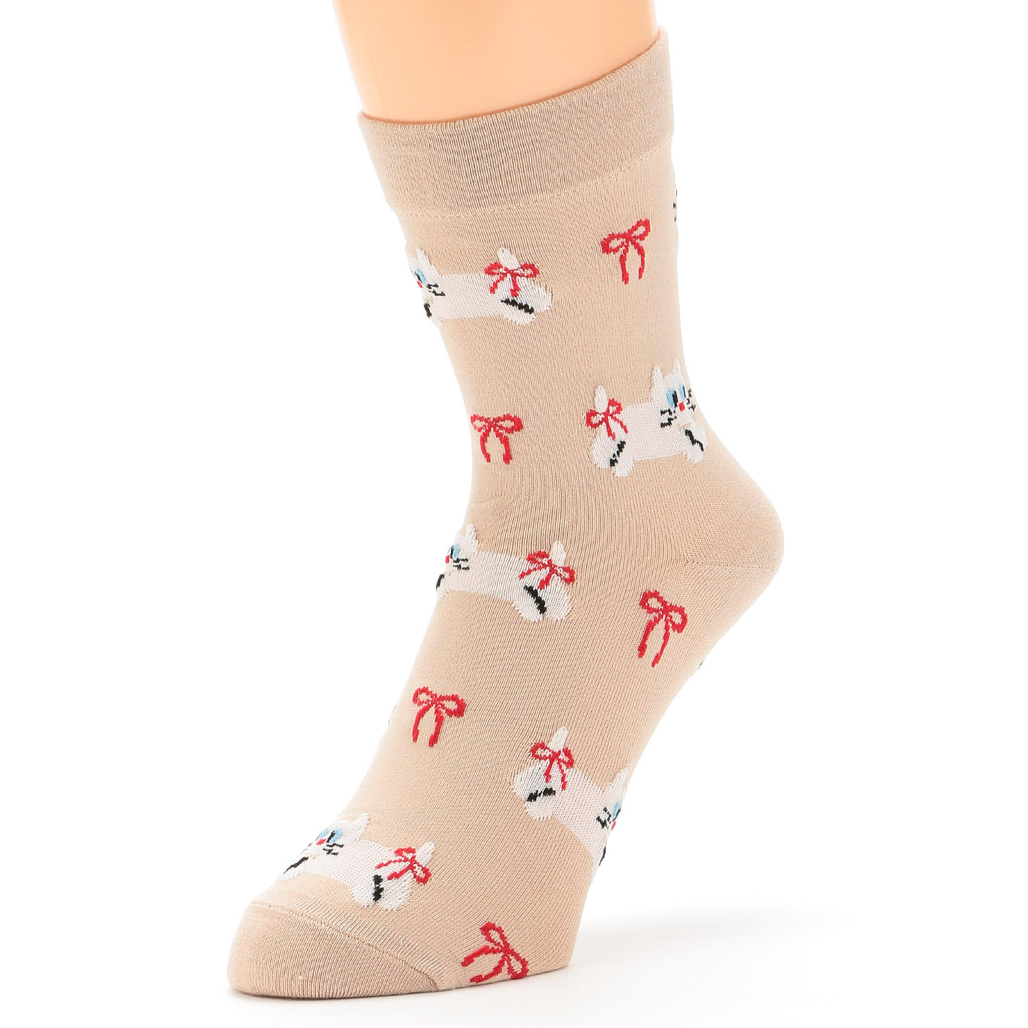 Natural Collection  クルー丈 シルクMIX ネコとリボン 靴下 - 画像2