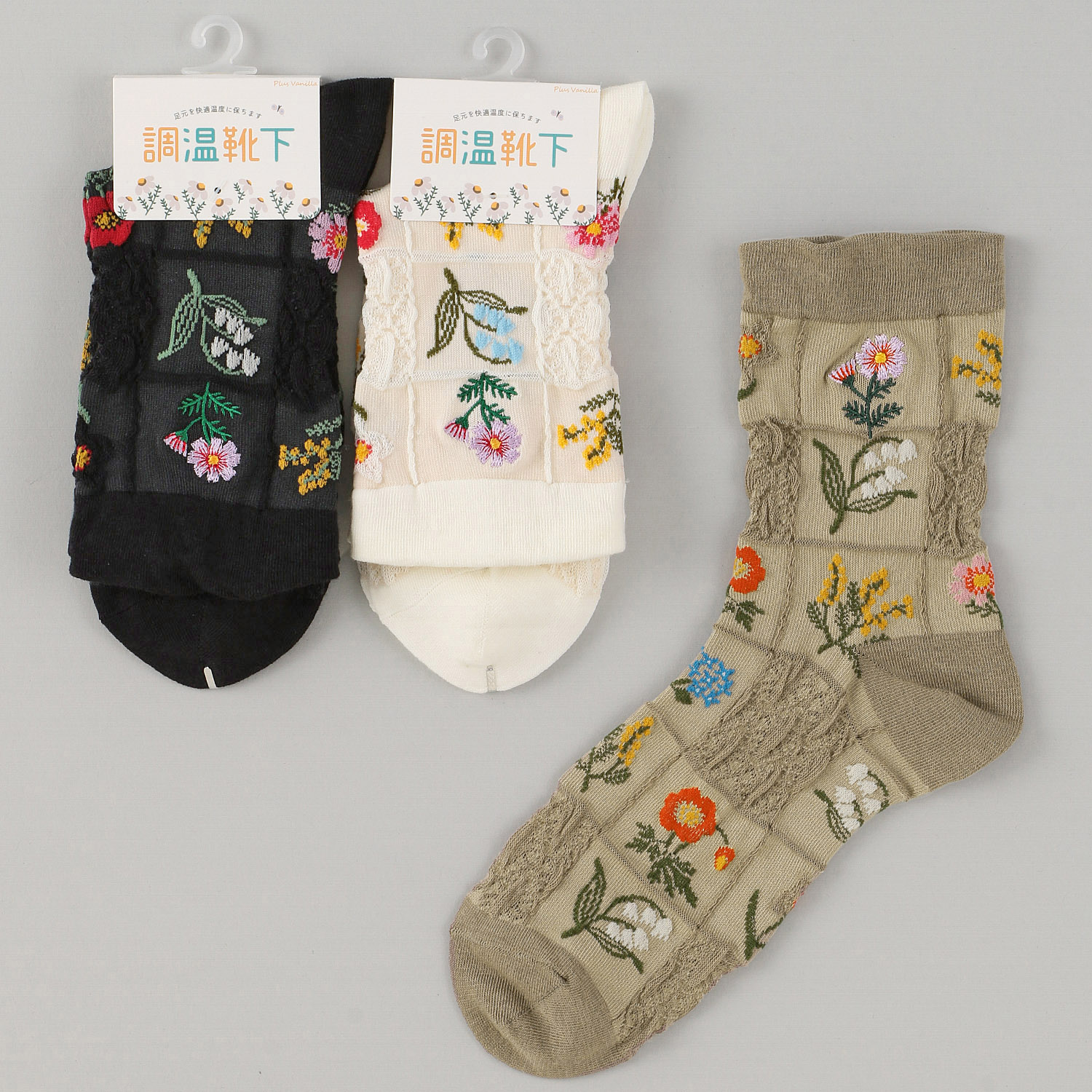 Natural Collection  クルー丈  パッチワークフラワー 靴下