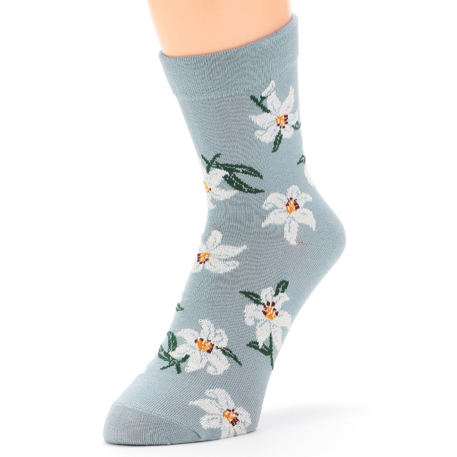 Natural Collection  クルー丈 シルクMIX カサブランカ柄 靴下 - 画像2