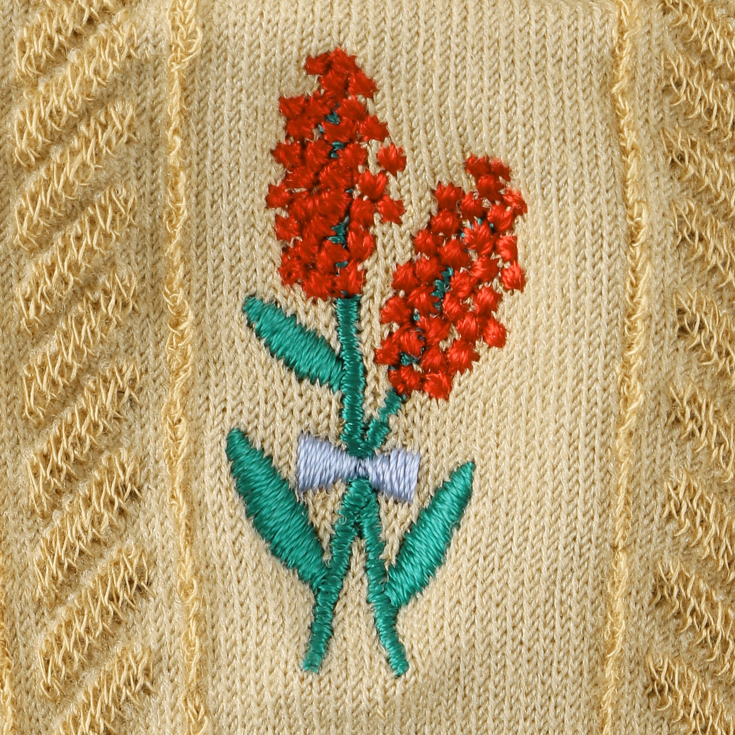 Natural Collection  クルー丈 シルクMIX 薄手 部分刺しゅう 花柄 - 画像3