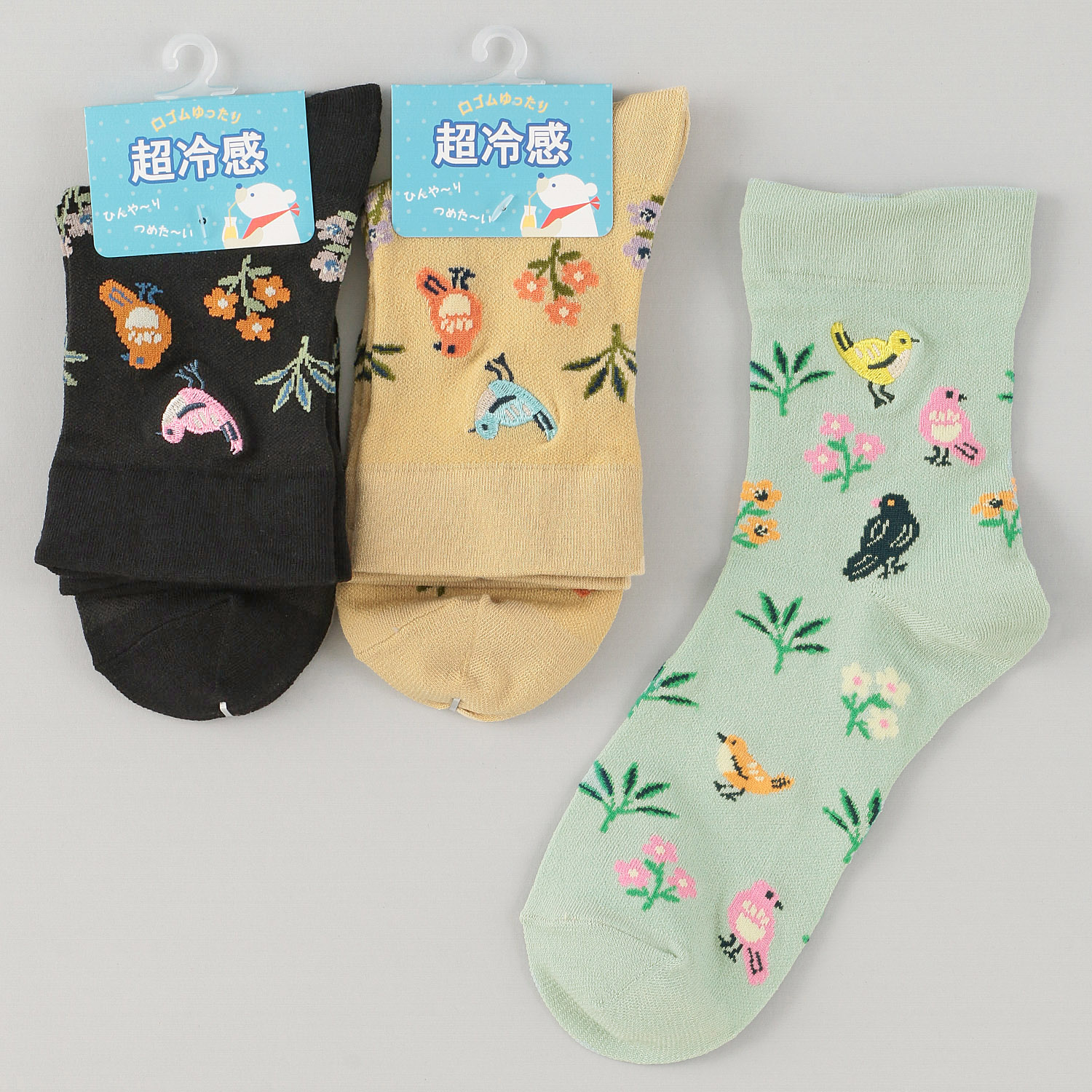 Natural Collection クルー丈 超冷感  小鳥柄 靴下 - 画像1