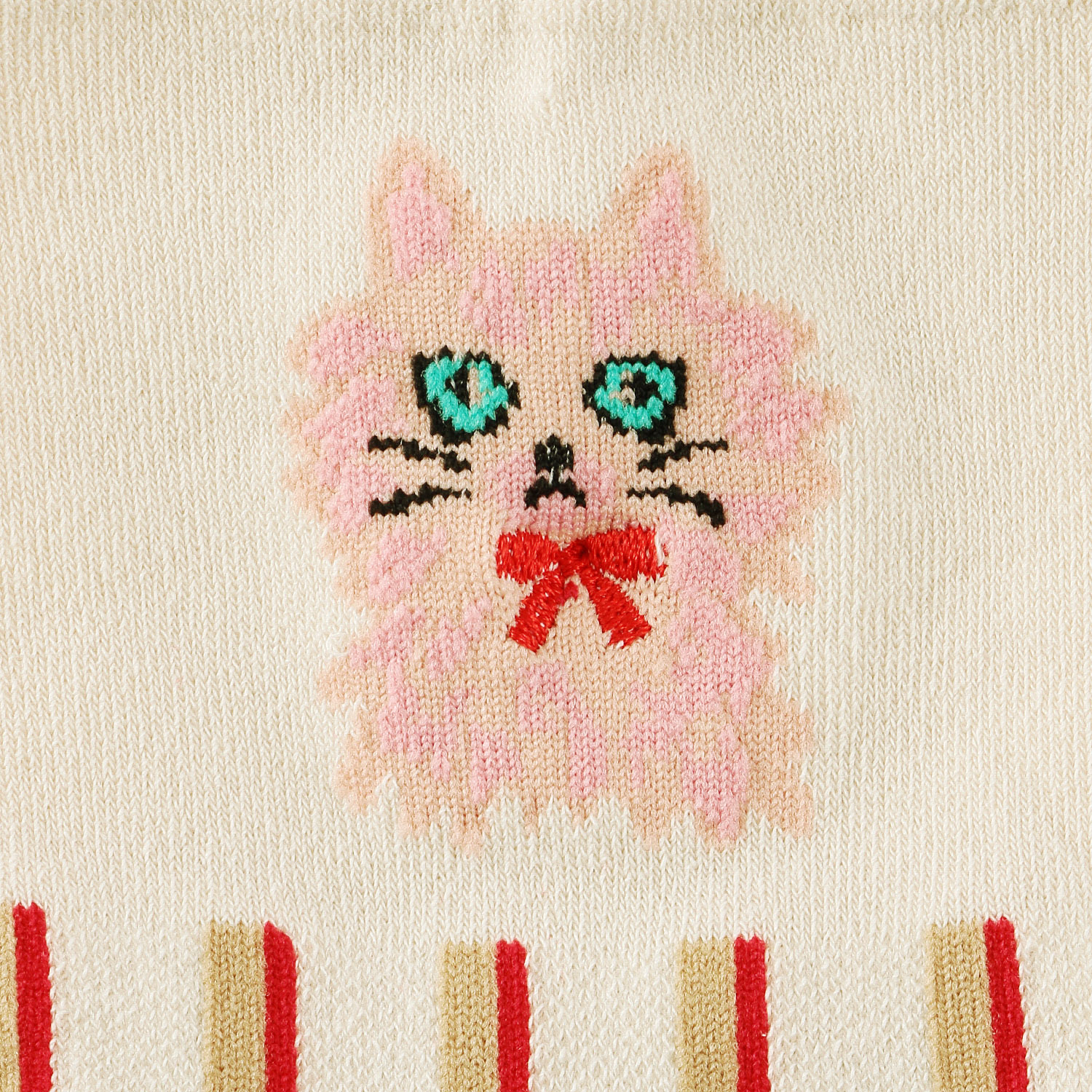 Natural Collection クルー丈 超冷感 ストライプ ネコ柄  靴下 - 画像3