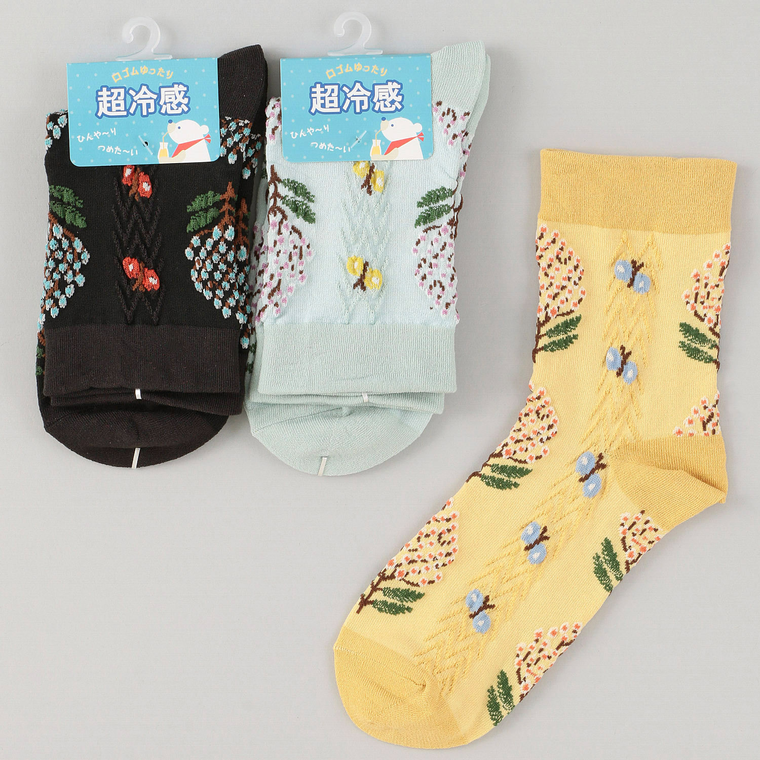 Natural Collection クルー丈 超冷感 草木柄 靴下 - 画像1