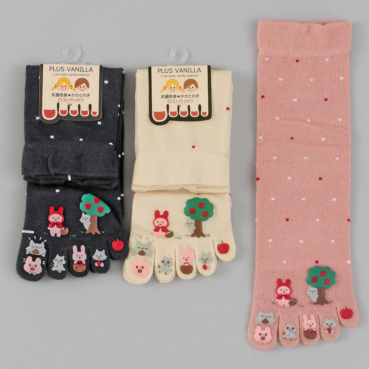 5本指 クルー丈  赤ずきん うさぎ   ラバー付き  靴下 - 画像1