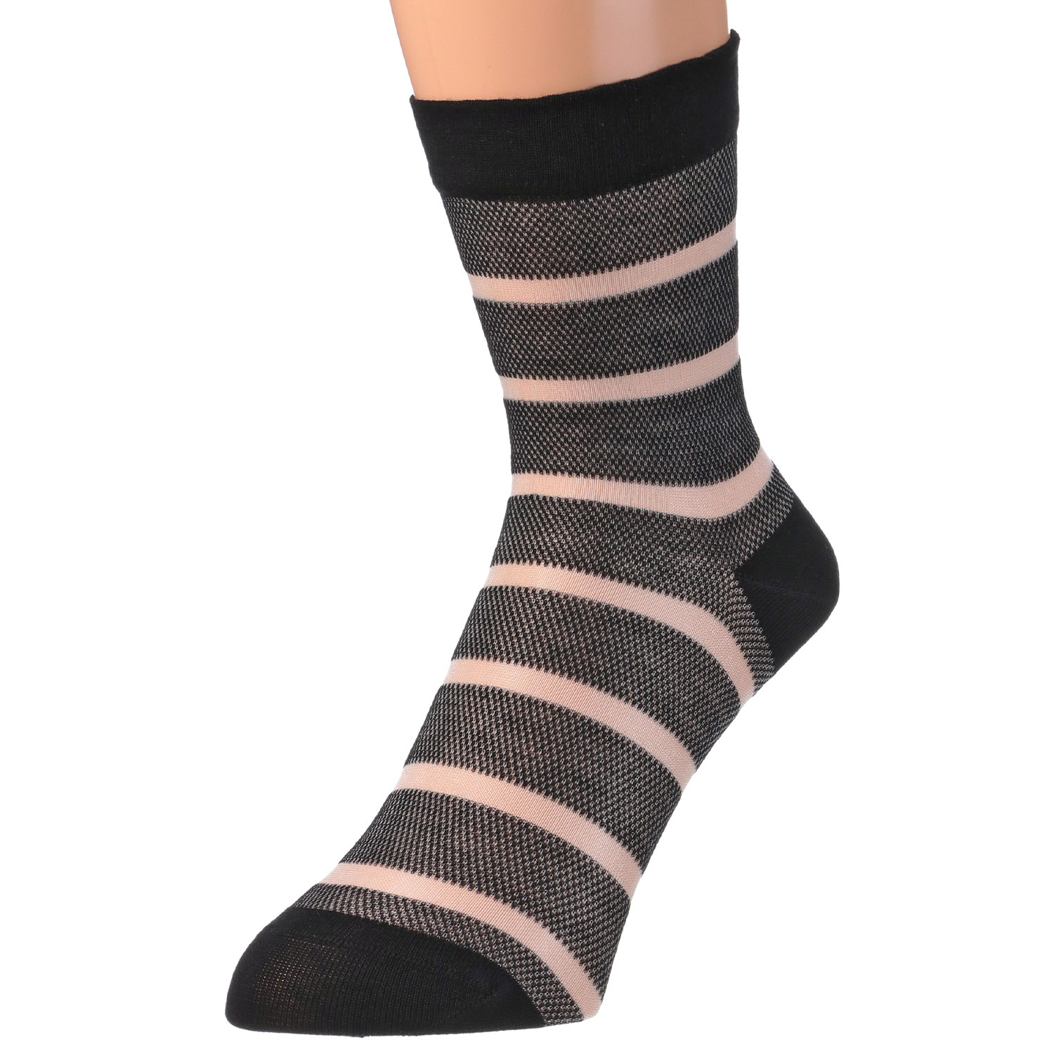 STREAM  ゴム口 シャーリング シースルーボーダー クルー丈 靴下 - 画像4