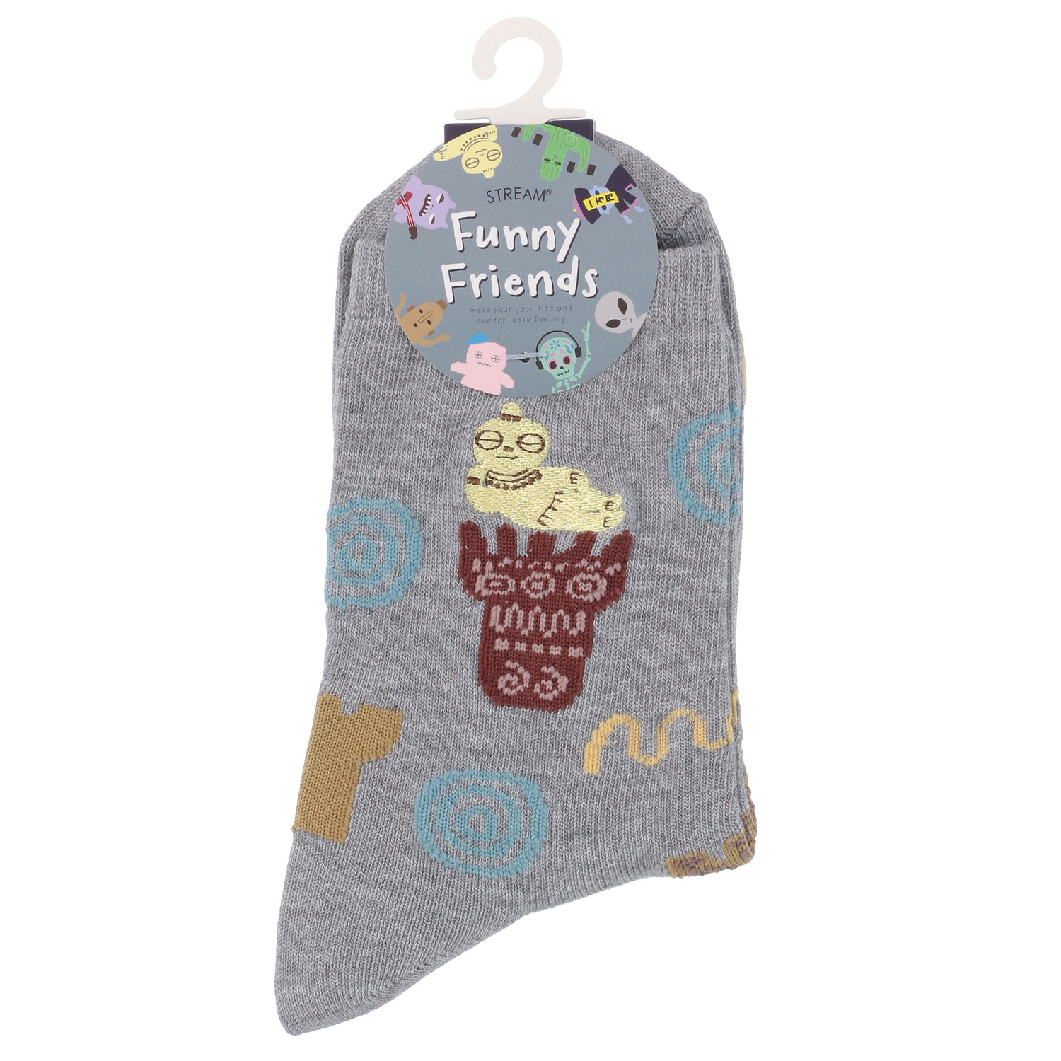 STREAM   Funny Friends くつろぐ土偶 刺しゅう クルー丈 靴下 - 画像4